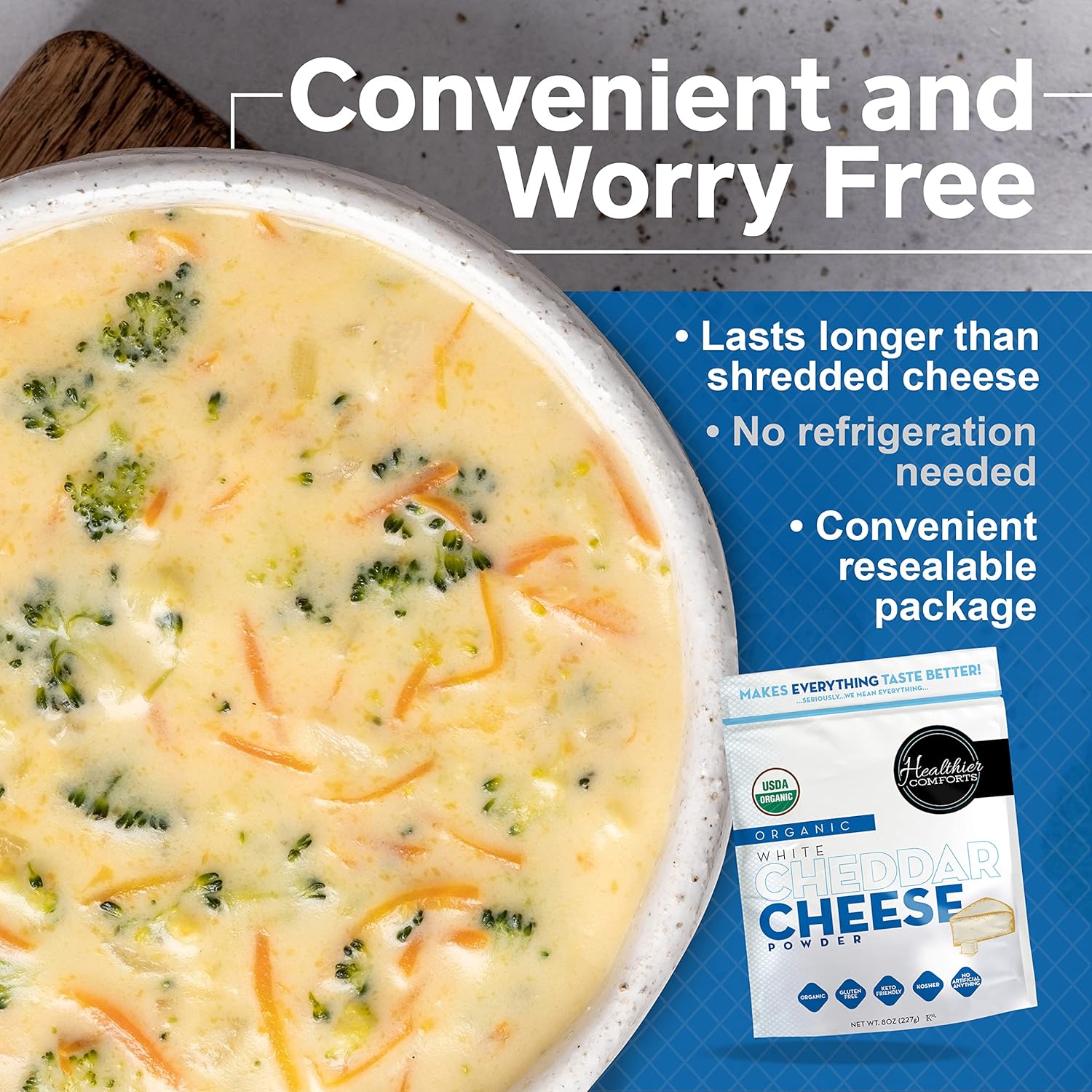 Buy Healthier Comforts Organic White Cheddar Cheese Powder Gluten
