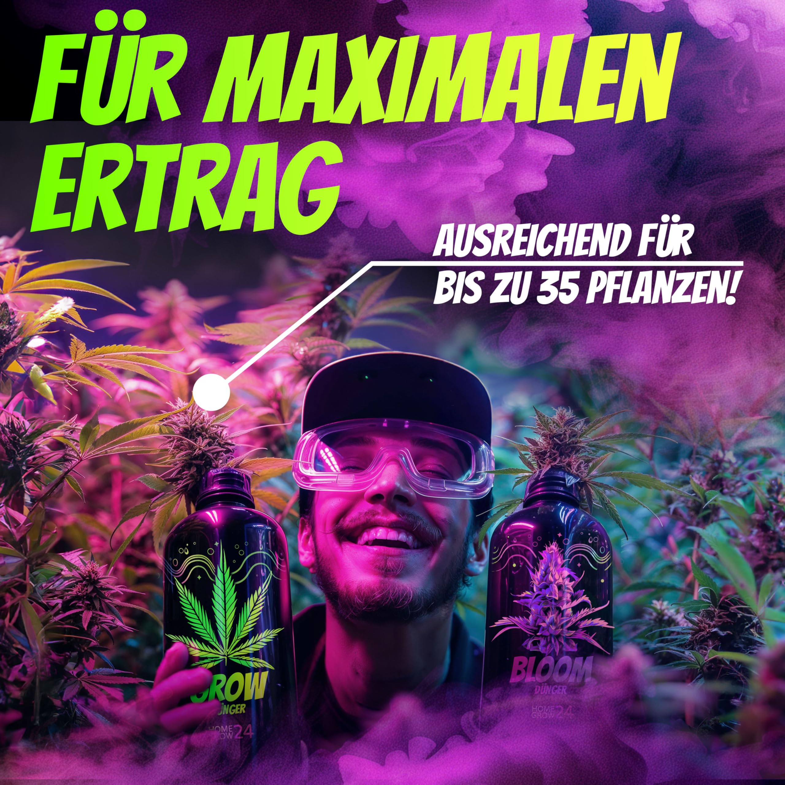 HOMEGROW24 Engrais pour Cannabis Duo - Grow et Bloom Engrais liquide NPK pour plantes d'intérieur, d'extérieur & autofloraison et kit de culture d'engrais pour chanvre adapté à la boîte de culture