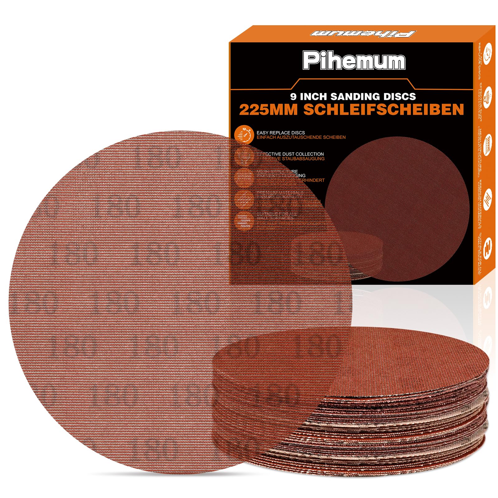 pihemum 30 Pcs 225mm Mesh Sanding Discs 180 Grit Hook and Loop Net Sandpaper for Drywall Sander