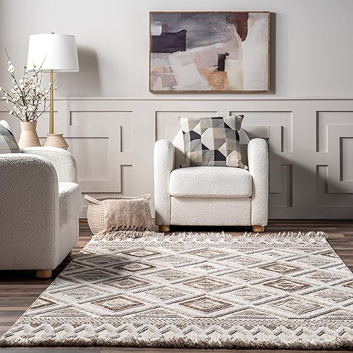 Miniatura 7 de nuLOOM Colleen - Alfombra mixta con flecos de diamantes, 5x8, marfil