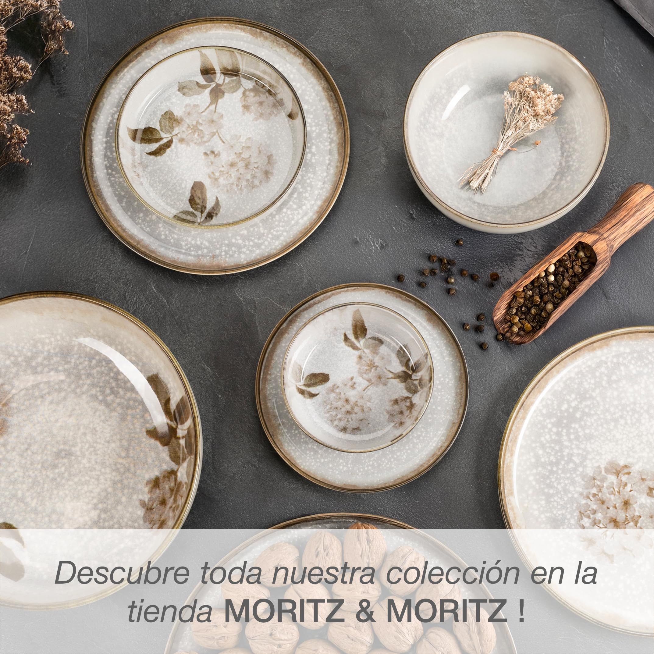 Moritz & Moritz Blossom - Vajilla de porcelana para 6 personas, 24 piezas, diseño divertido, servicio de café fácil de limpiar con platos, cuencos y tazas