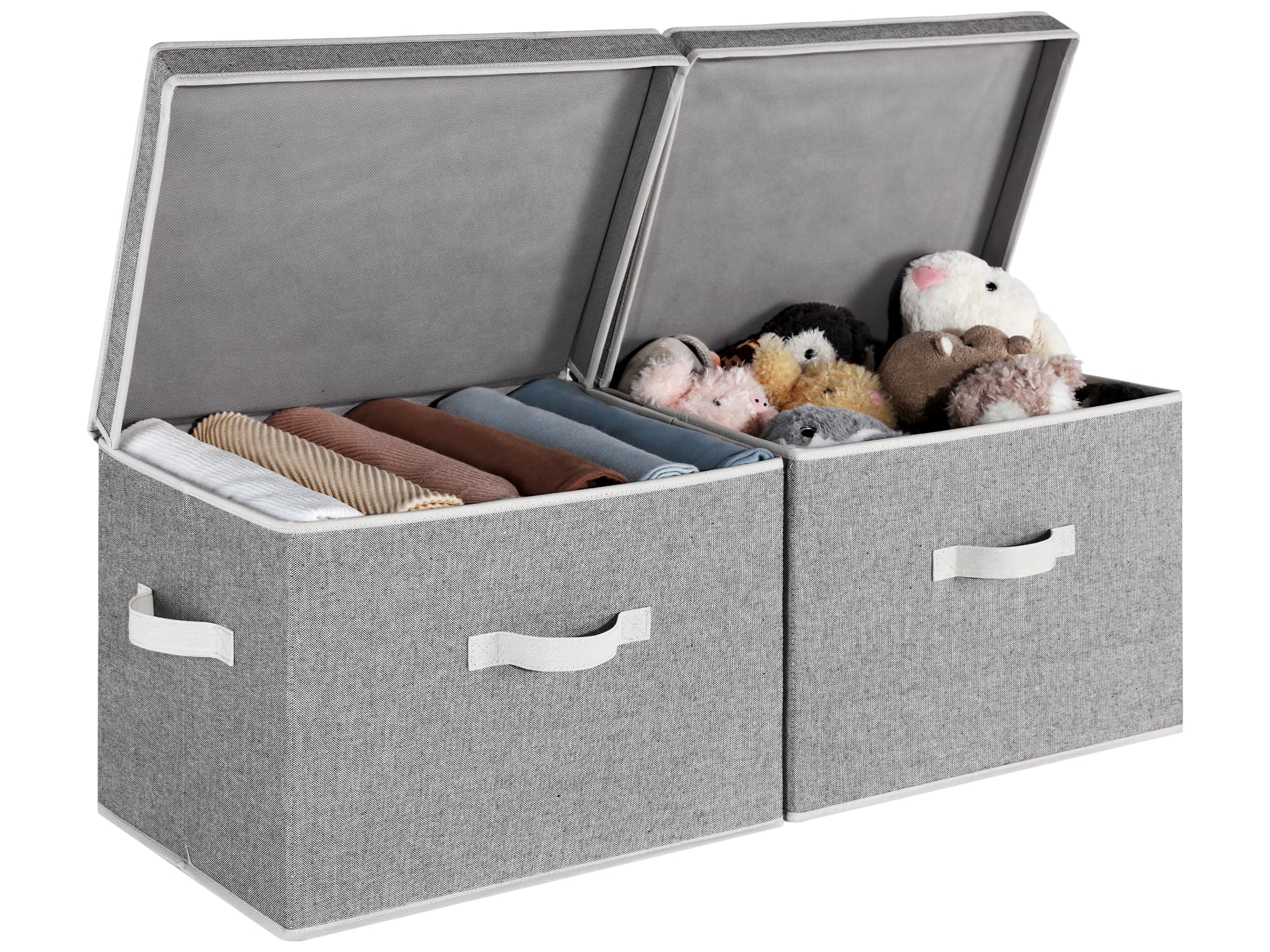 StorageWorks Closet Storage Bin with Lids, Decorative Storage Boxes with Handles, Fabric Storage Bins for Clothes, Jumbo, Gray, 2-Pack