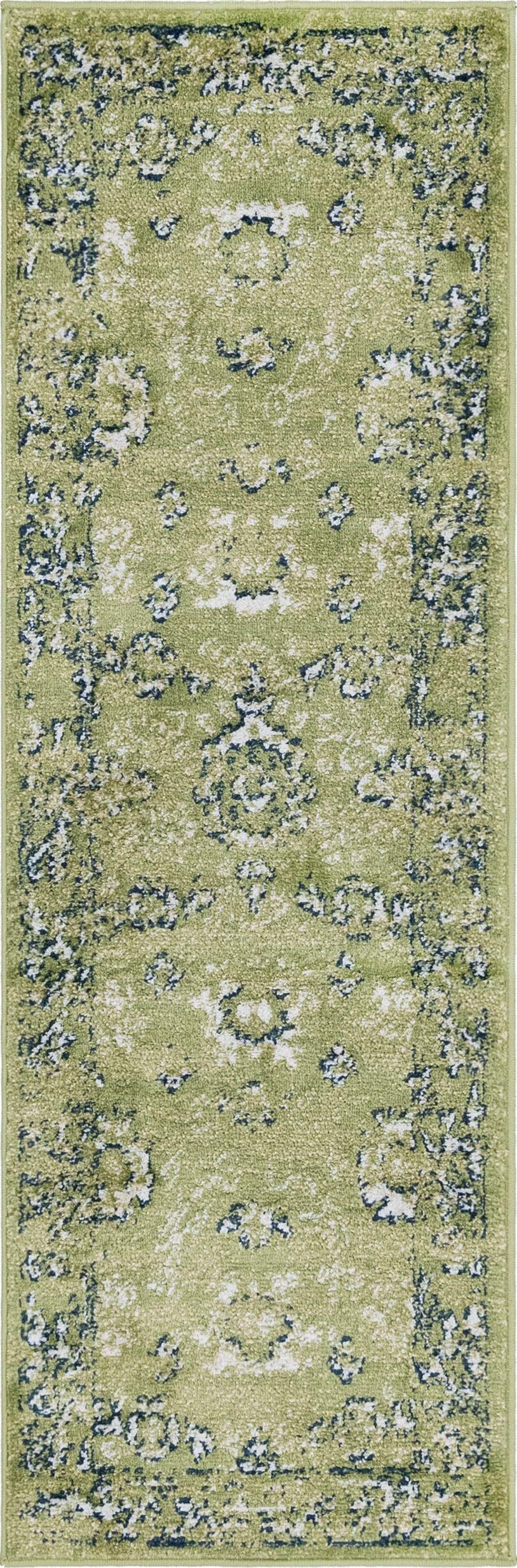 Rugs.com Charleston Collection Rug – 6 Ft Runner Green Low-Pile Rug Perfect for Hallways, Entryways