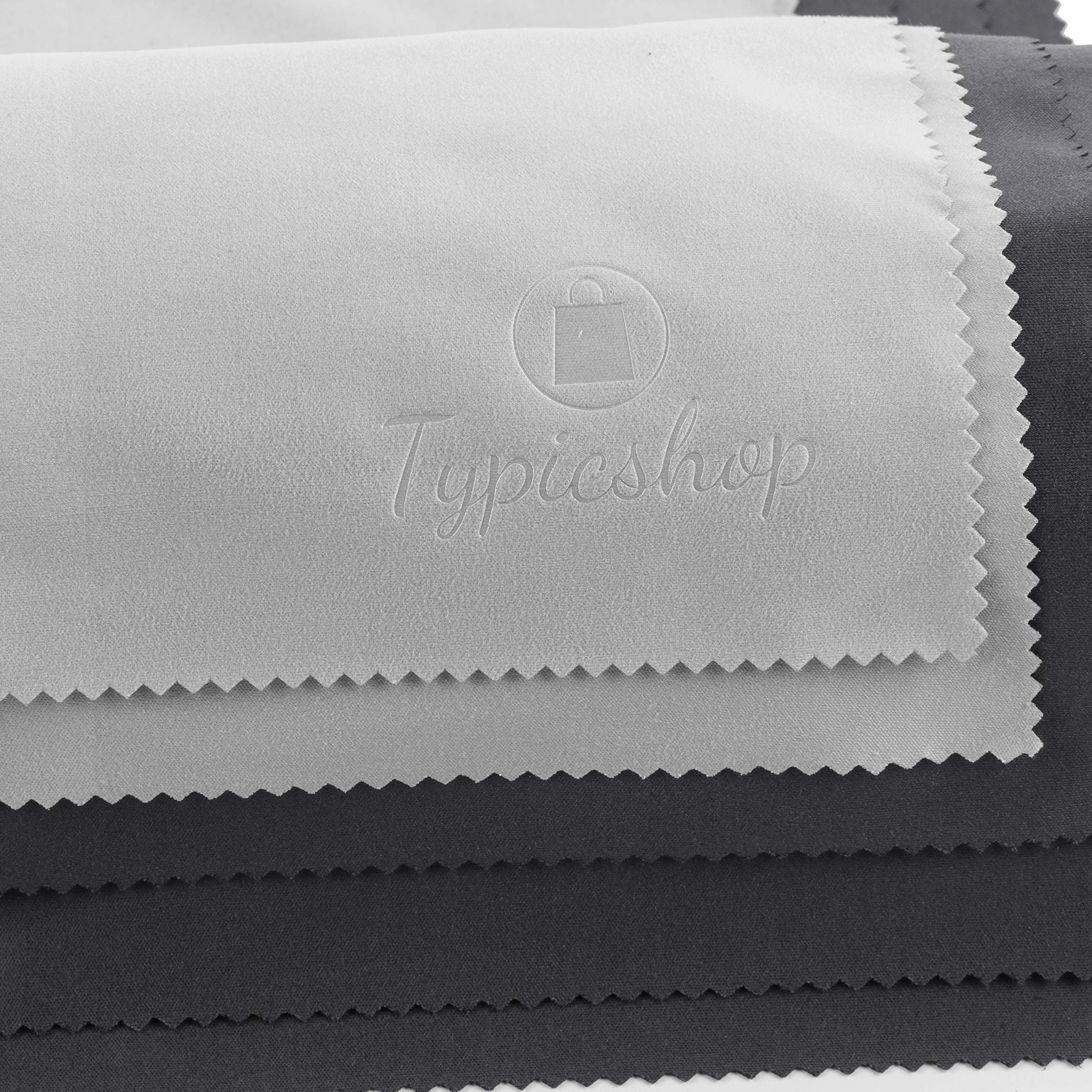 Typicshop Paños de Microfibra - Trapo de Limpieza 190GSM con Bolsa de Cremallera Reutilizable - Atrapa el Polvo - Limpiador para Cristales, Lentes y Pantallas (3 Negro y 2 Gris - 30x30cm)