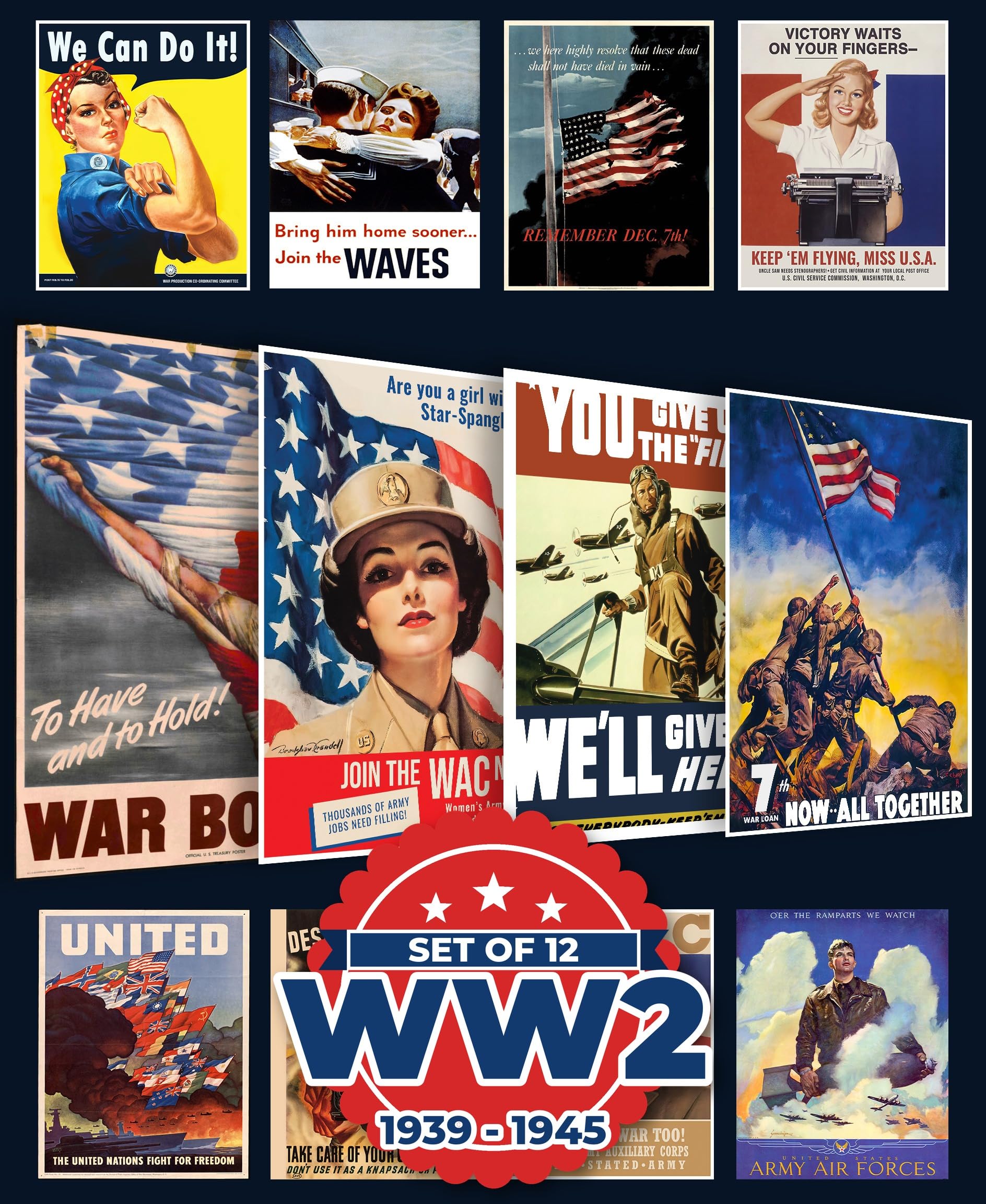 Propaganda プロパガンダ 6枚セット XLサイズ Amazon.co.jp: Wallbuddy WW2 プロパガンダポスター 12枚セット (12x16
