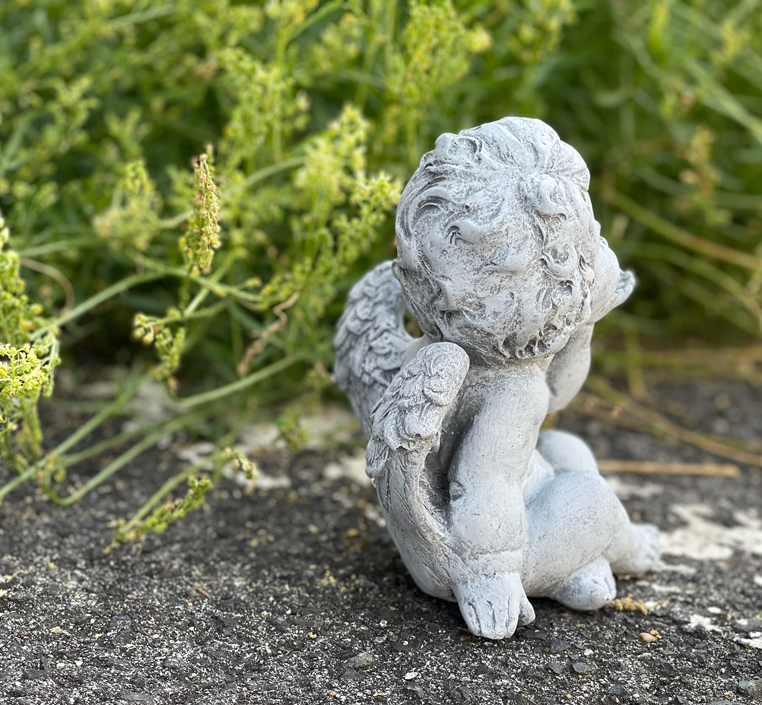 Stone and Style Figurine petit ange en pierre coulée résistante au gel