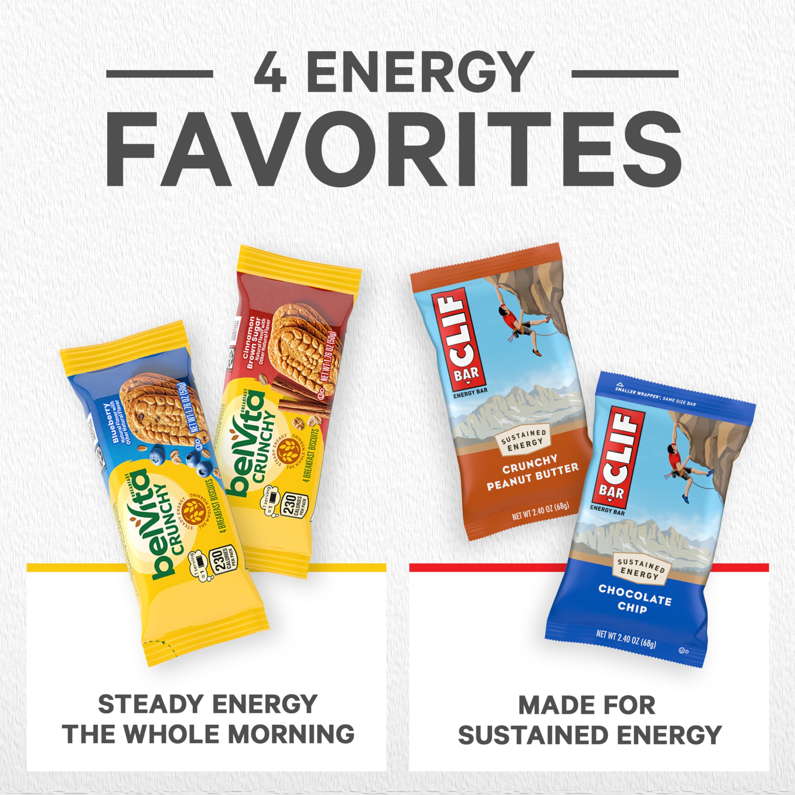 Clif Bar Energieriegel und Belvita Frühstückskekse, 4 Geschmacksrichtungen, 30 Stück