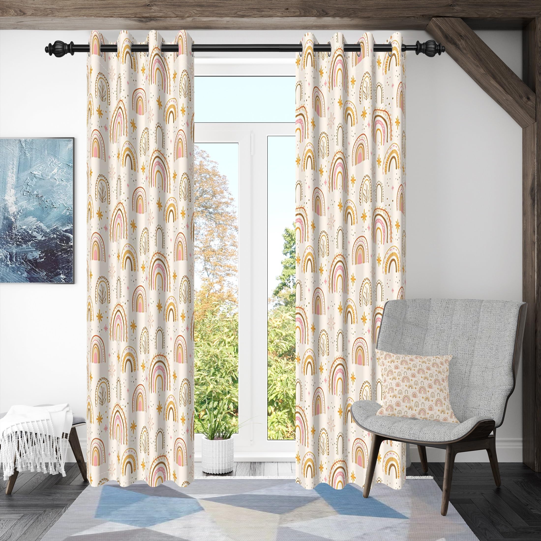 135x245cm Rideau occultant Arc-en-Ciel pour Chambre d'enfant Style bohème Étoile Coloré Ciel Fantastique Œillet Rideaux pour fenêtres Bébés Filles Salle de Jeux Salon,2 Panneau
