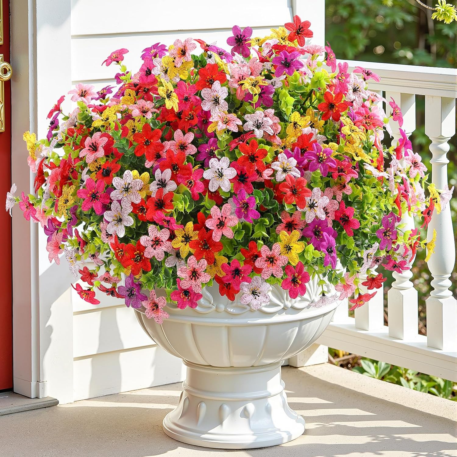 SHareconn 48 Bundles Artificial Flowers for Outdoors Spring Decoration, Fake Silk Realistic Faux Plants UV Resistant No Fade for Home Planter Porch Patio Summer Indoor Outside Decor, Mix 6 Colors
