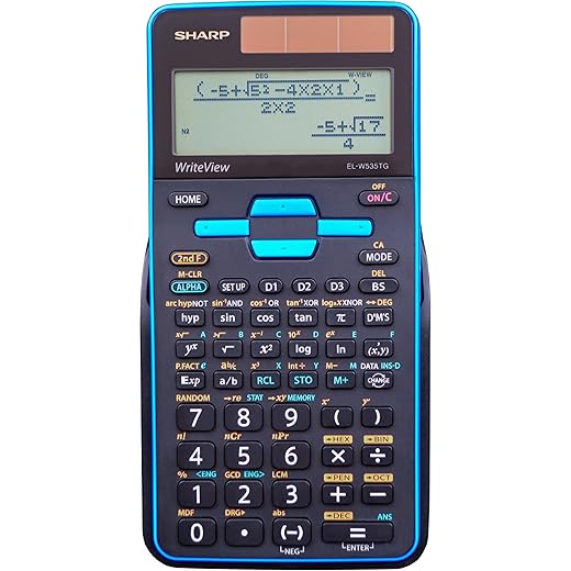 Sharp Calculators EL-W535TGBBL 16-Digit Scientific Calculator with WriteView, 4 Line Display, Battery and Solar Hybrid Powered LCD Display, Black & Blue, Black, Blue, 6.4" x 3.1" x 0.6" x 6.4"