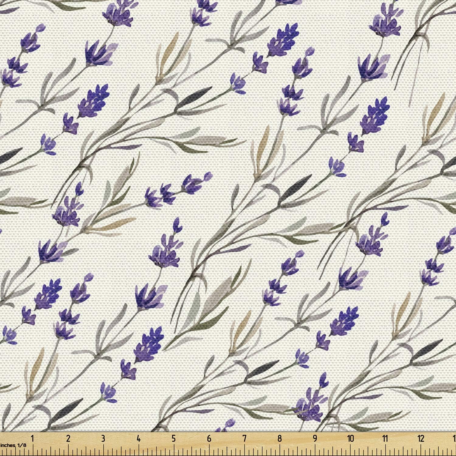 Lunarable Purple Fabric by The Yard, Lavender Paint Pattern French Fragrance Herb Theme Country Cottage Farmhouse, Decorative Fabric for Upholstery and Home Accents, 1 Yard, Violet Ivory Dust
