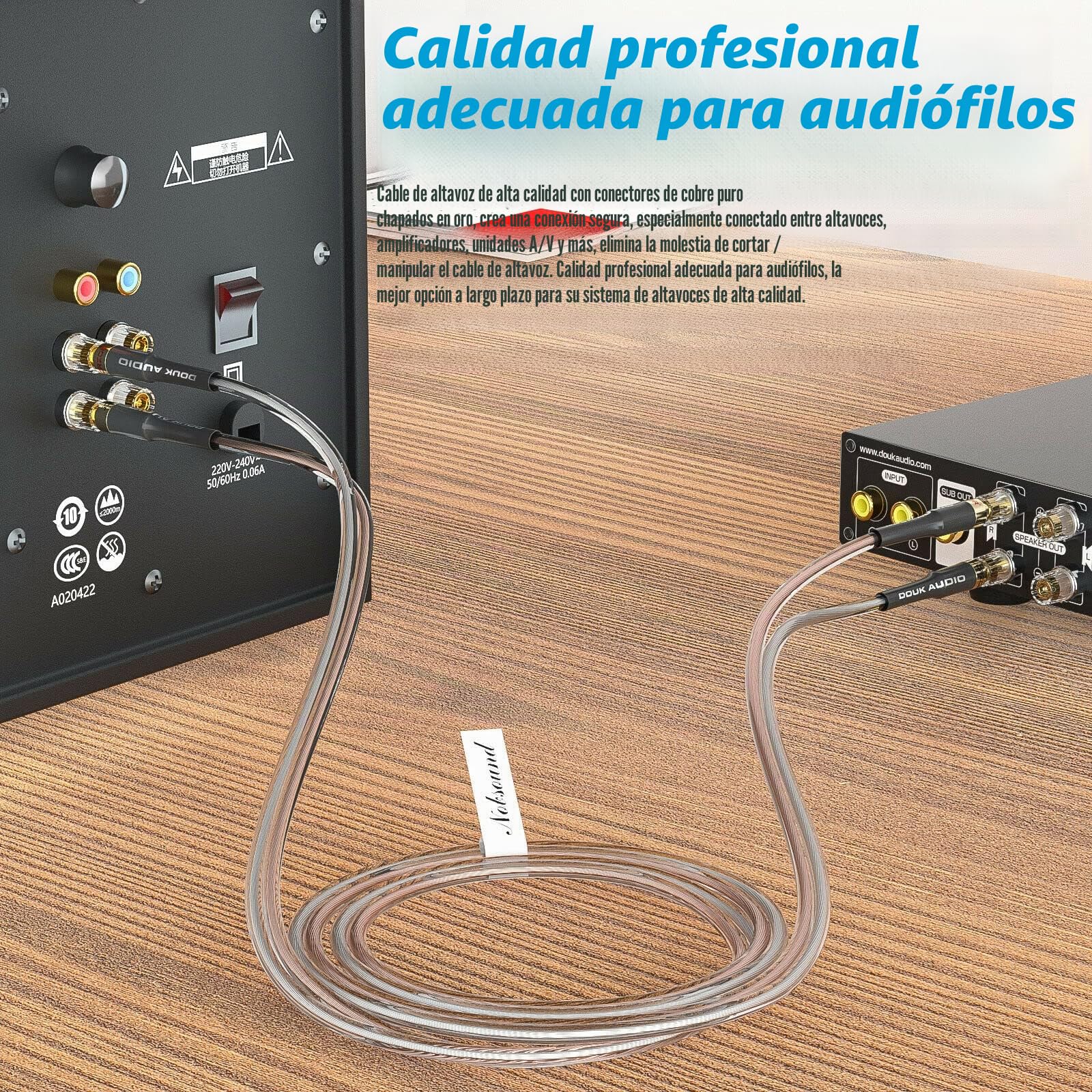 Douk Audio 14AWG OFC cable de altavoz con conectores de punta plátano chapados en oro (3 m & 9,9 ft)