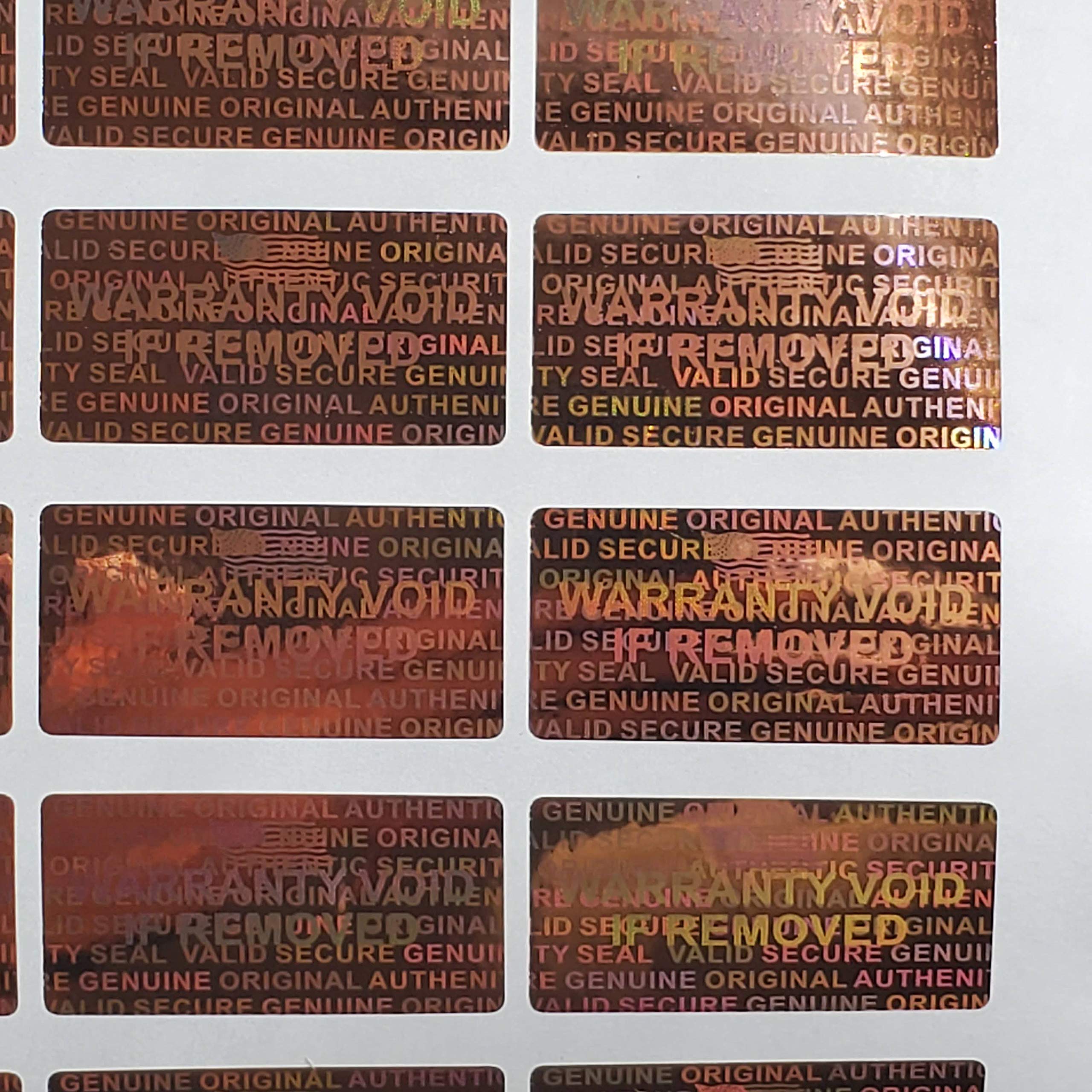 1000 pieczęci zabezpieczających hologram etykiety gwarancyjne widoczne na manipulacje naklejki 15 mm x 30 mm - marka Dealimax (miedź - pomarańczowa)