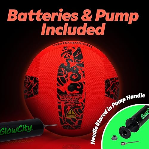 Miniatura 3 de GlowCity Balón de voleibol LED, tamaño 5, que brilla en la oscuridad, con bomba y baterías, resistente al agua para jugar en la playa y la piscina,