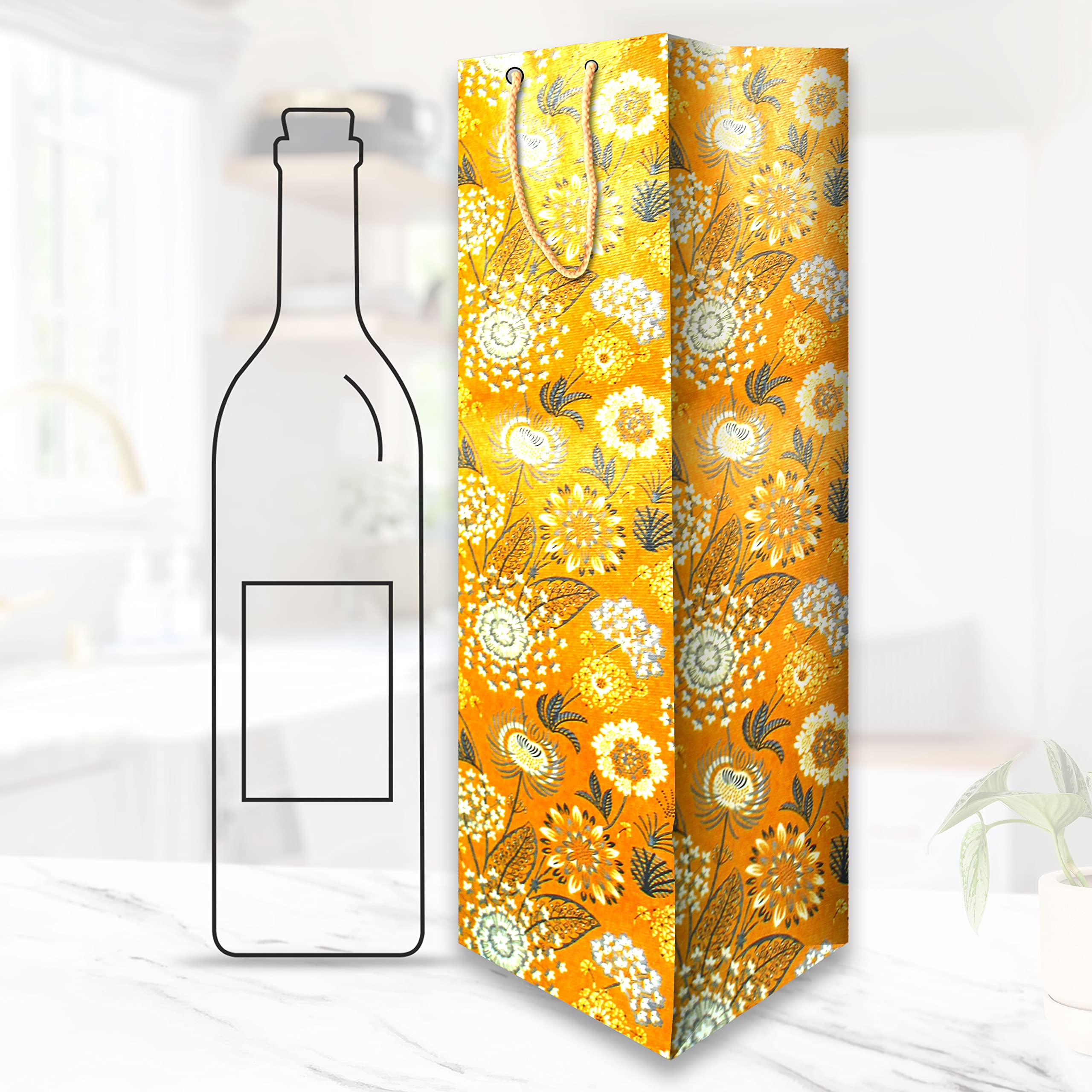 Home Genie Handmade Printed Design Wine Bottle Gift Bag | Pack of 5| Perfect for Wedding, Christmas, Birthday Party, Housewarming, Thanksgiving, Easter and other occasions| 11(L) X 11(B) X 40 (H)