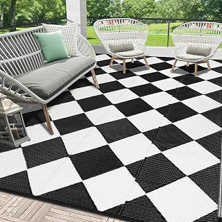 HEBE Outdoor Rug Waterproof 8x10, Reversible Plastic Straw Rug RV Camping Rug, Indoor Outdoor Patio Mat Clearance, Outside Carpet for Porch,Deck,Camper,Balcony,Backyard,Picnic