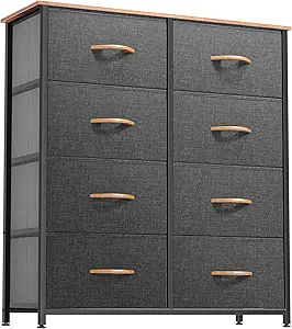 DWVO Dresser for Bedroom, Fabric Dresser with 8 Drawers, Tall Double Drawer Chest of Drawers for Closet, Living Room, Sturdy Steel Frame, Wooden Top, Easy Pull Handle