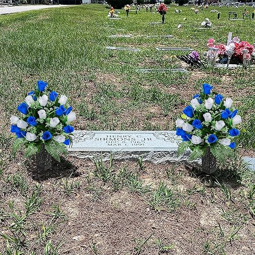 Miniatura 6 de Kukooka Flores artificiales de cementerio, flores conmemorativas con jarrón, decoración de ramo de rosas artificiales para lápidas de cementerio,