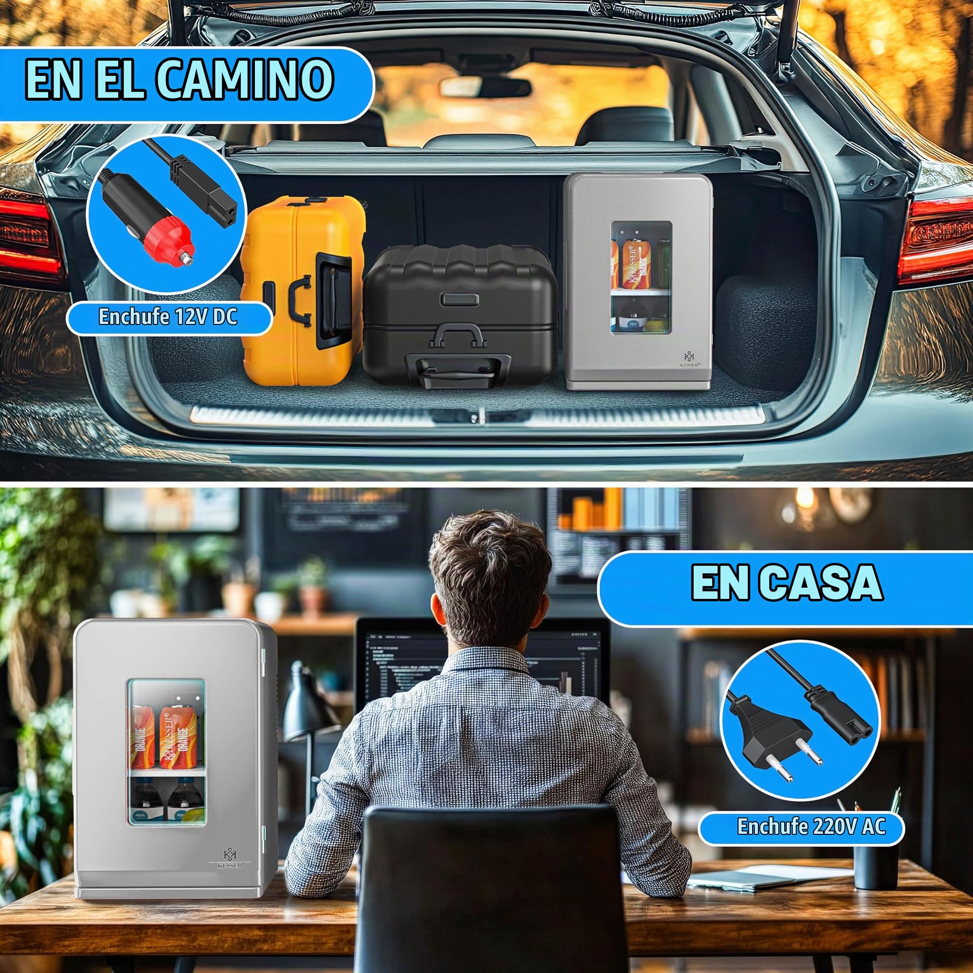 KESSER® Mini Nevera 2 en 1 de 15 l, función de refrigeración y calefacción, Toma de Corriente AC portátil de 220-240V/12V y Encendedor, Caja para Mantener la Temperatura, minicaja térmica