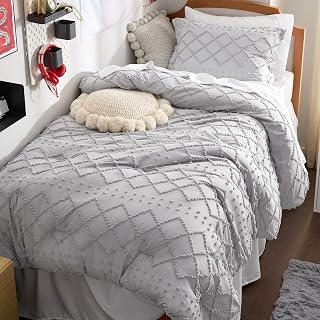 Bedsure Boho Tufted Comforter Set, Farmhouse-Style Bedding Light Grey Twin