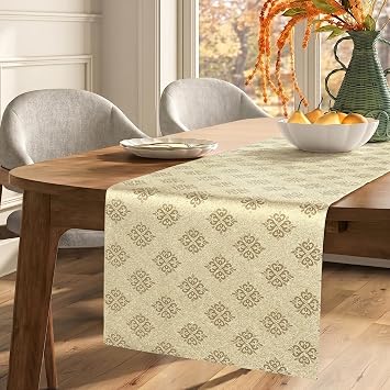 FAVE Gold Table Runner for Rectangle Tables, 72 Inch Heat Resistant Runner with Flower, Waterproof, Stain Resistant, Reusable for Daily Use Parties and BanquetsGold, 72inch