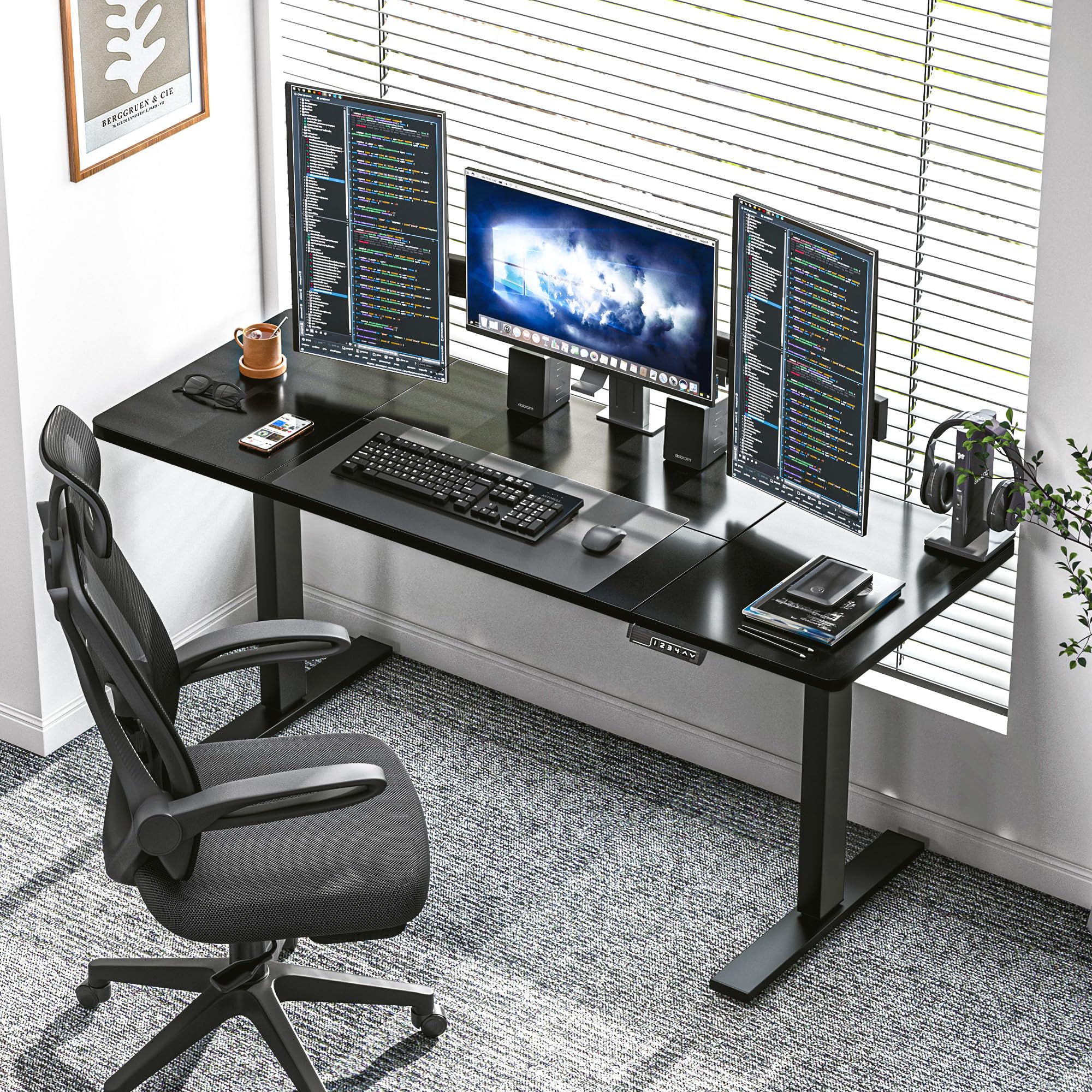 soges 63in Electric Standing Desk Ergonomic Height Adjustable Computer Desk Sit Stand Desk Home Office Desks Standing Desk, Black,10NBZYELT-160BNA