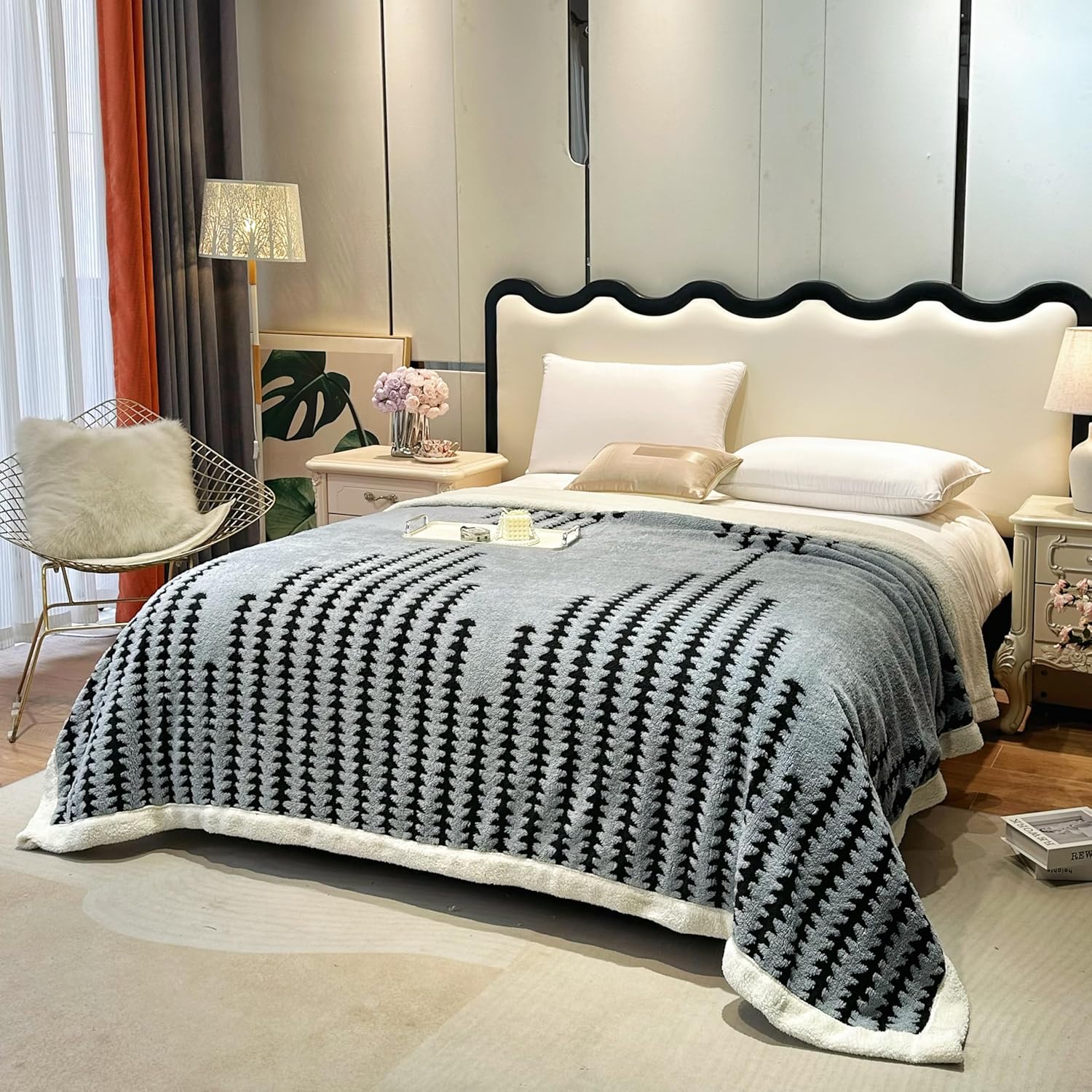 LEVINIS Sherpa Throw Blanket 60 × 80 inch, 410 GSM Boho Sherpa Fleece Blankets for All Season, Warm and Cozy Blanket for Couch Sofa Bed Office Camping, Blue Grey - Image 3