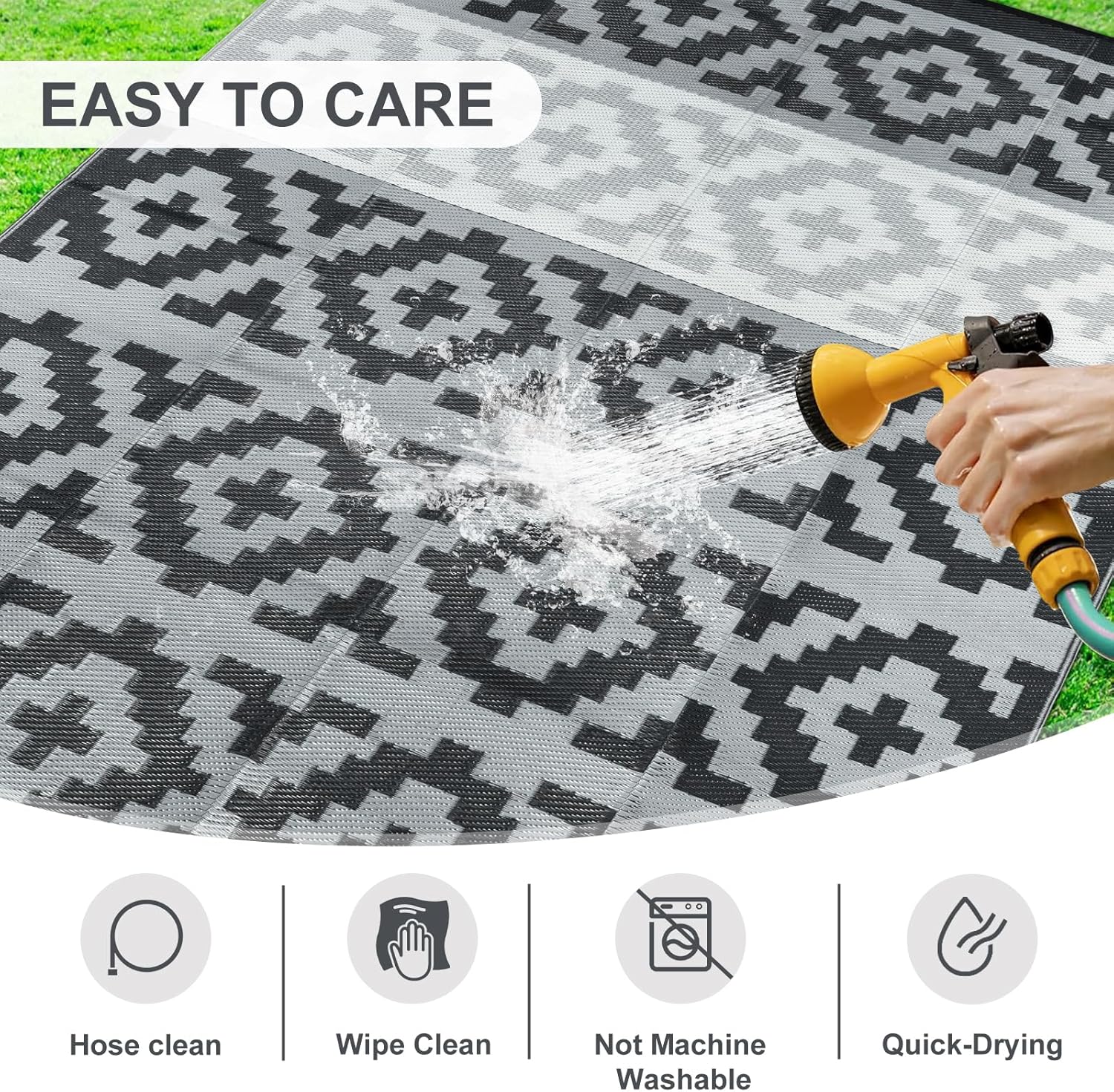 Anidaroel 6x9 Outdoor Rugs for Patios Clearance, Waterproof Reversible Plastic Straw Outside Area Rug, Camping Rugs for Outside RV, Large Outdoor Area Rug for Porch, Backyard (Black&Gray,6‘x9')