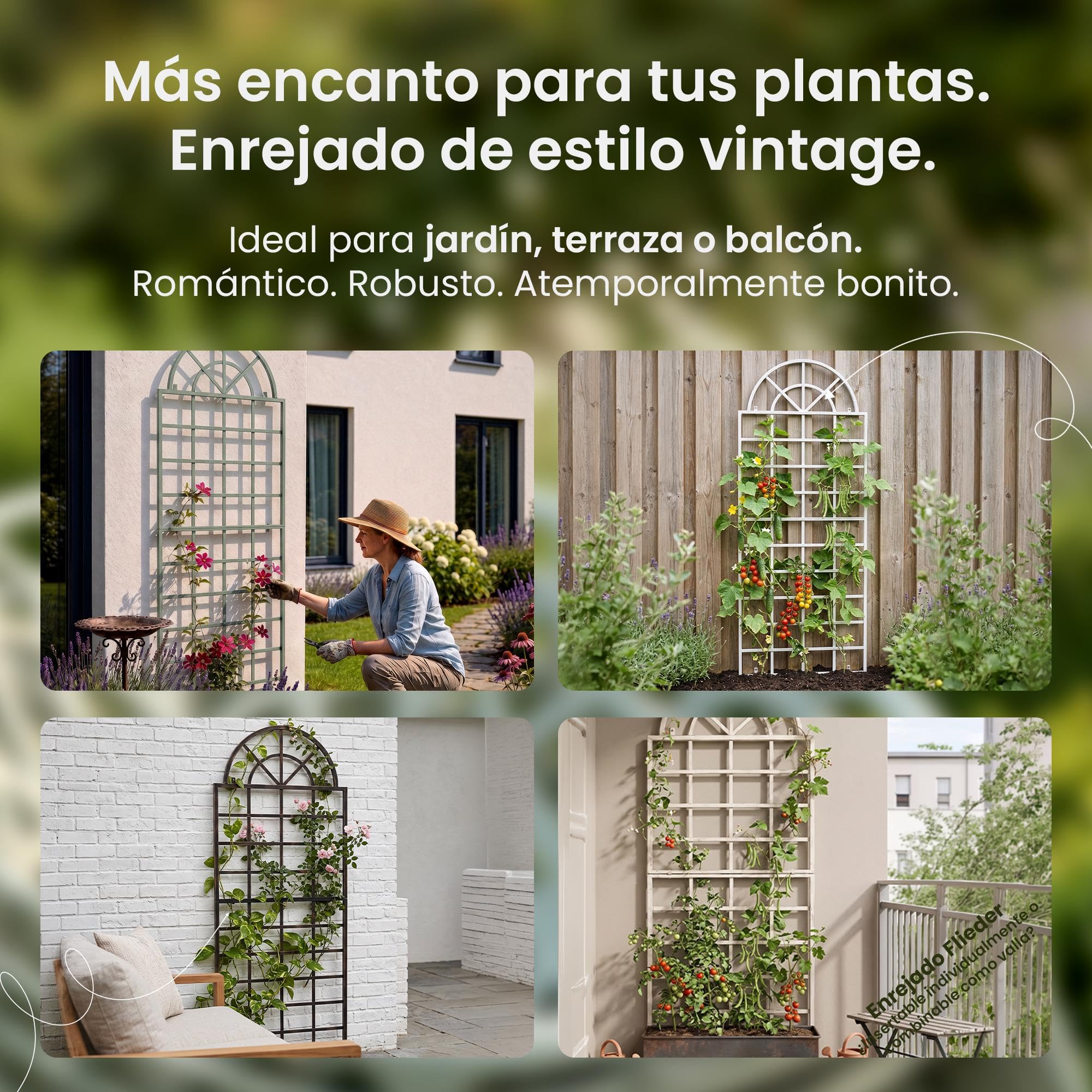 CLP Set De 2 Rejas Viva para Plantas Trepadoras I Dos Soportes Metálicos para Enredaderas I Vallas De Pared, Color:Blanco Envejecido