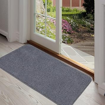 ITSOFT Dirt Trapper Indoor Door Mat & Entrance Rug for Wet Muddy Shoes and Pet Paws, Non-Slip Machine Washable, Shoe Scraper, Absorbent Welcome Dog Mat for Front Door, Entry Way 30x18, Gray