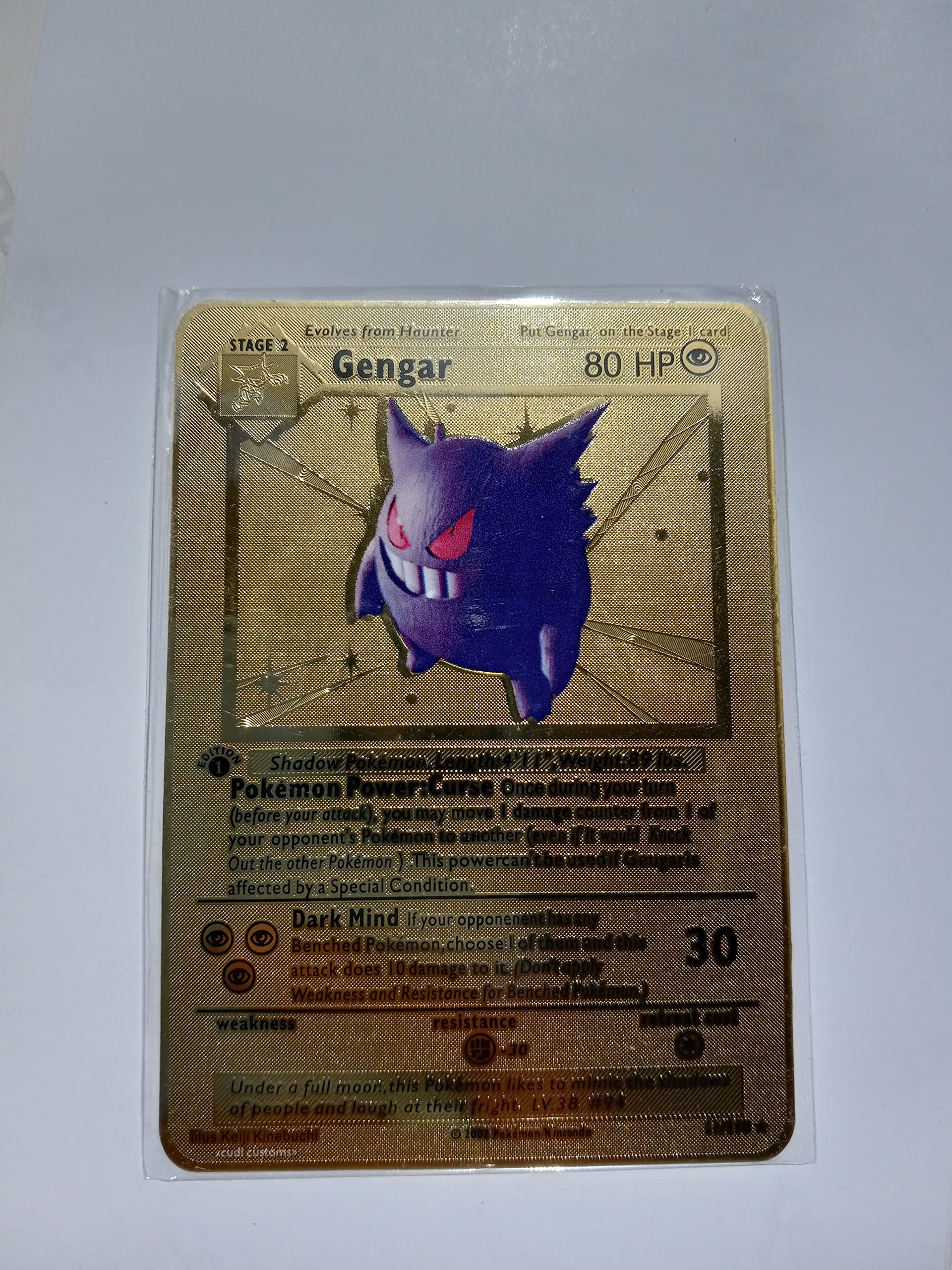 Amazon.com: First Edition Shadowless Gengar Metal Gold Custom Card (with  Logo)(GotoCudi)(cudiCustoms), 2x2x2 : Video Games