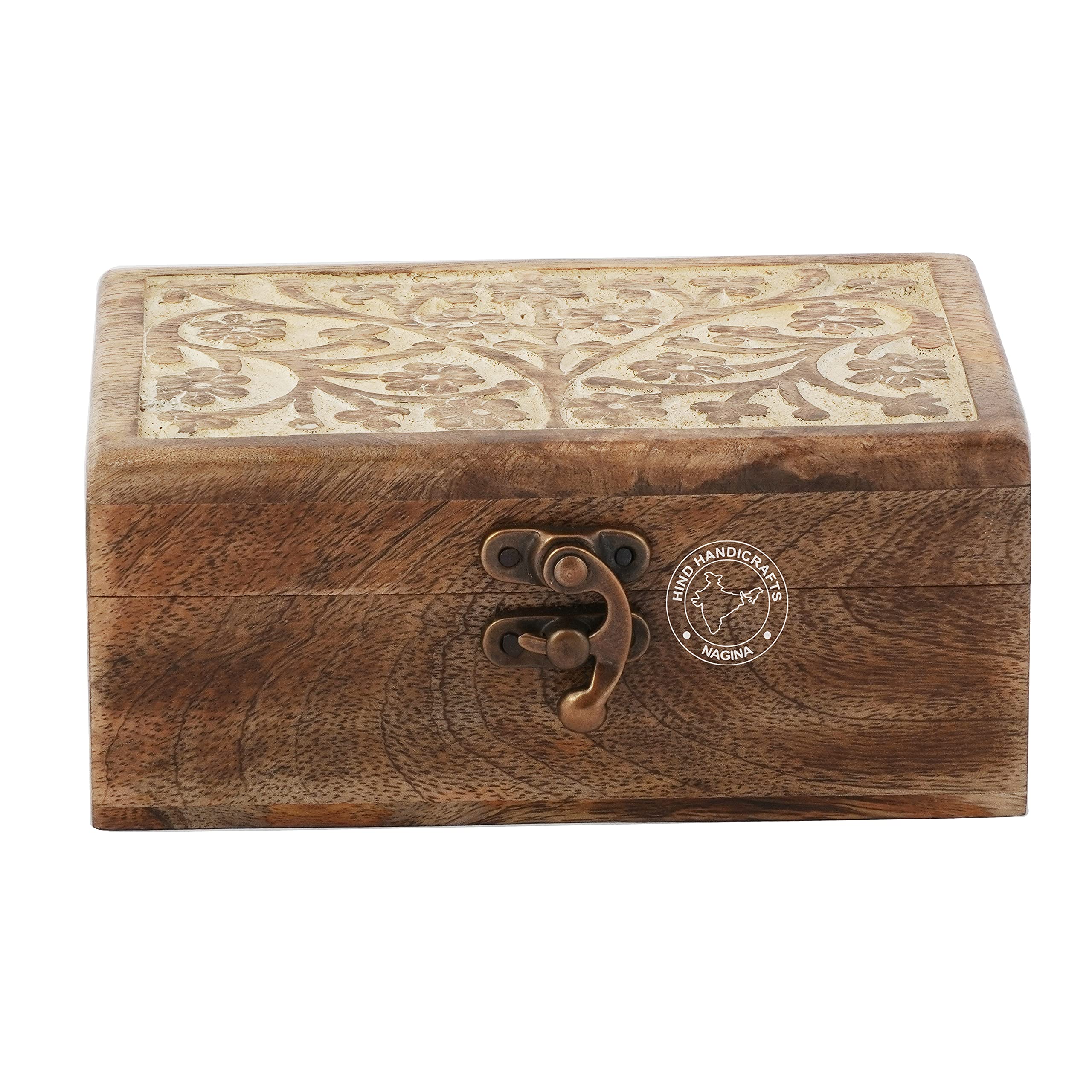 Boîte à Bijoux Ancienne En Bois Sculpté à La Main - Style Vintage Et Authentique