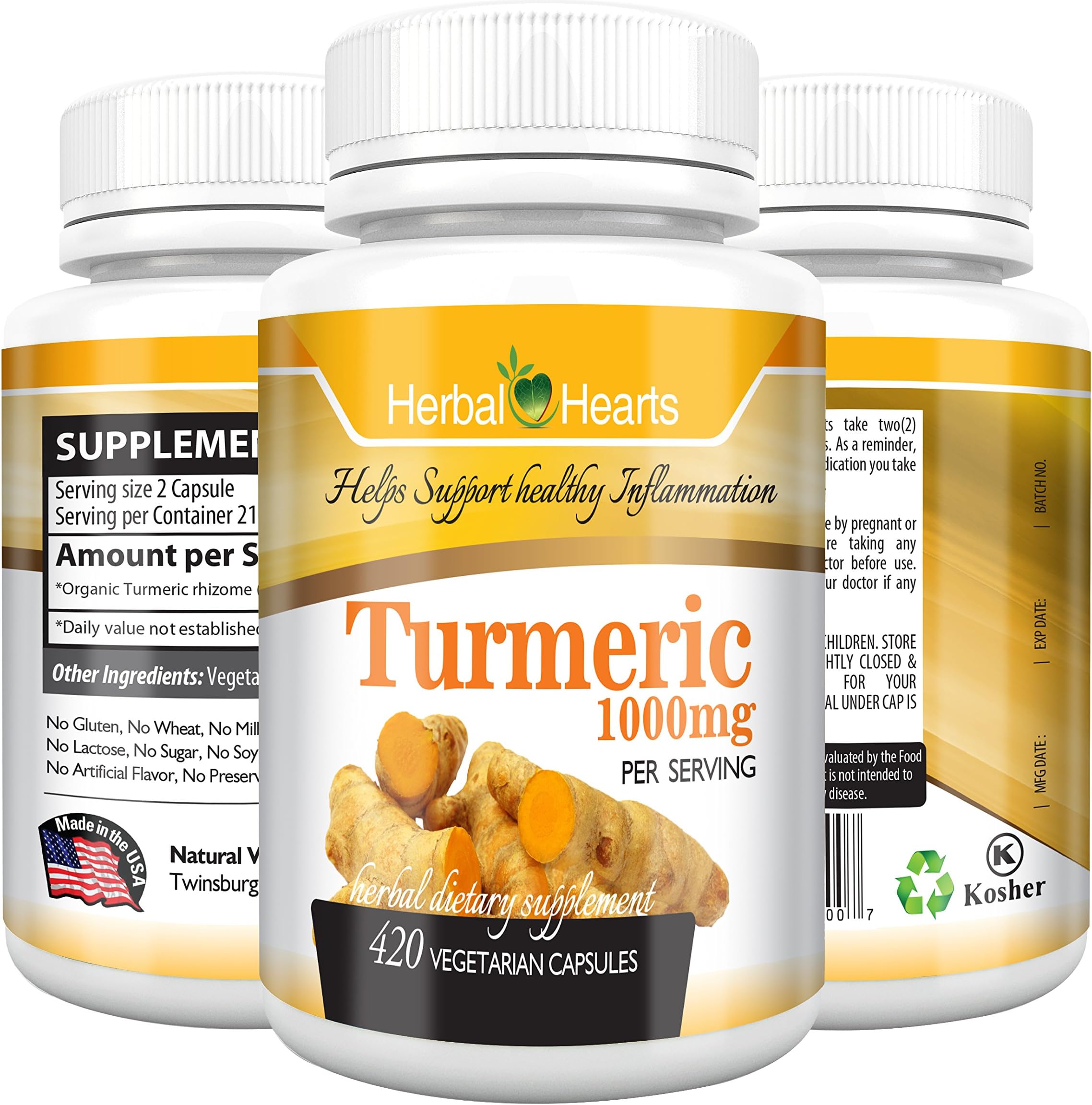 Turmeric/Tumeric Curcumin Capsule 1000mg per Serving - Organic and Natural (420 Capsules)