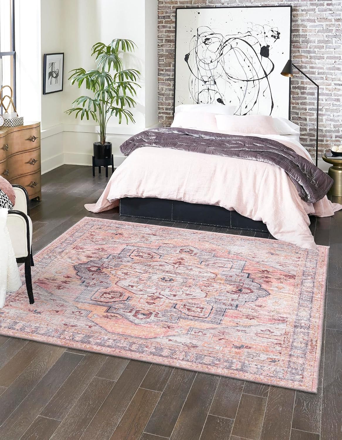 Unique Loom Mangata Collection Area Rug - Melodie (Runner 2' 0" x 10' 0", Apricot and Pink/Gray)