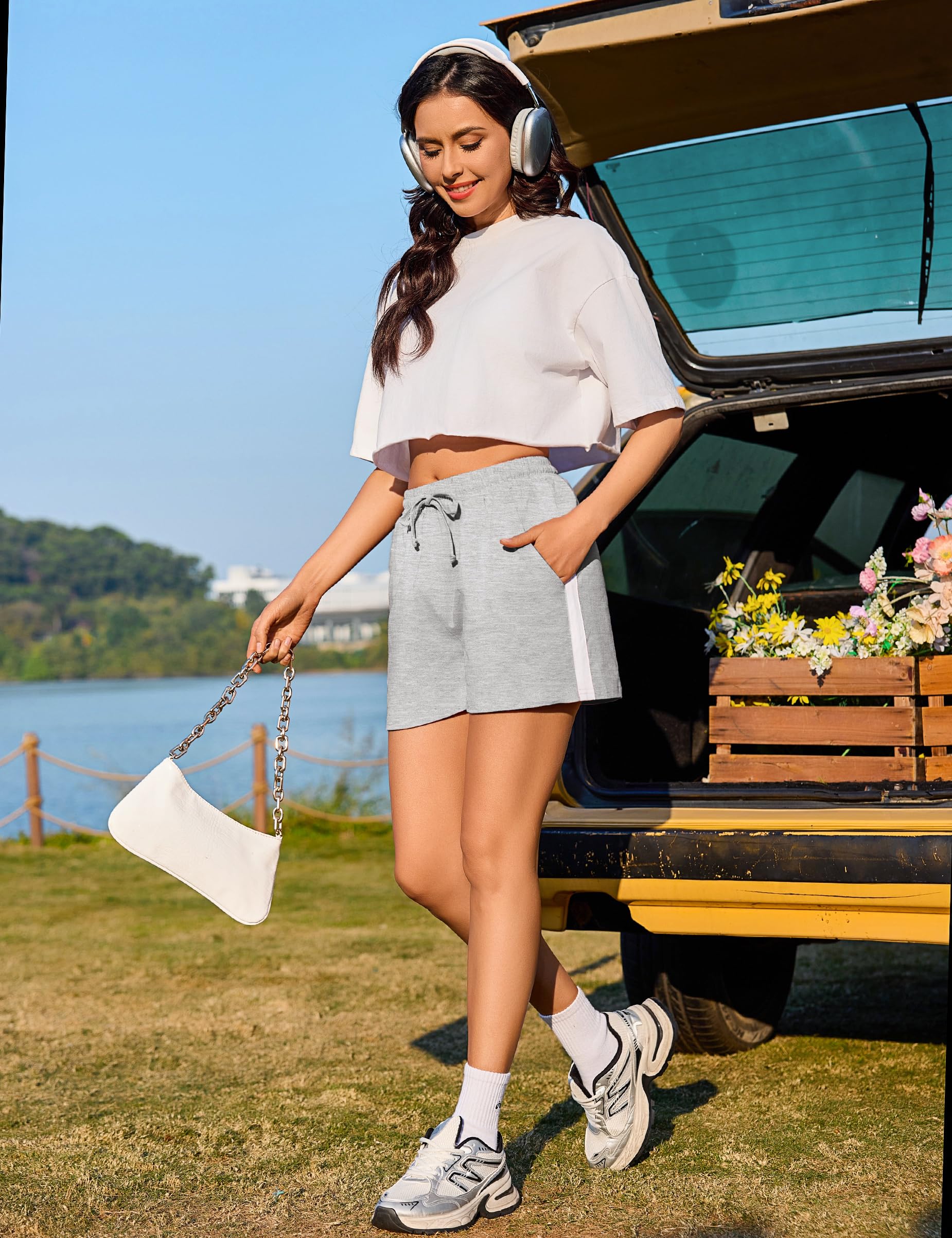 Litherday Shorts Mujer Verano Algodón Pantalones Cortos Deportivos con Cordón y Bolsillos Ropa Deportiva Mujer para Yoga Fitness Jogging Casa
