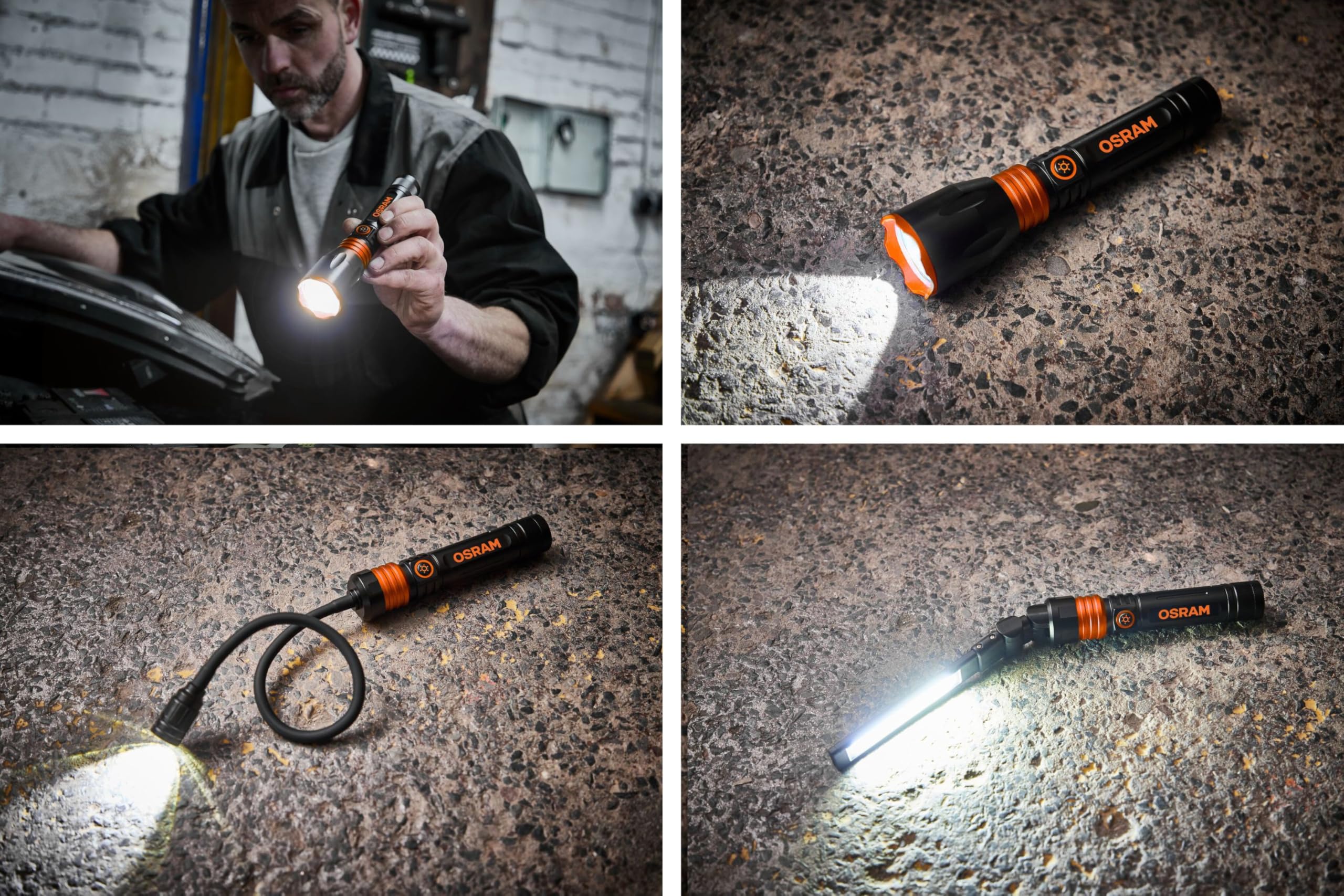 OSRAM LEDinspect 3-IN-1 INSPECTION LIGHT KIT, torcia e lampada di ispezione a collo di cigno flessibile; quattro modalità di illuminazione; base con impugnatura magnetica