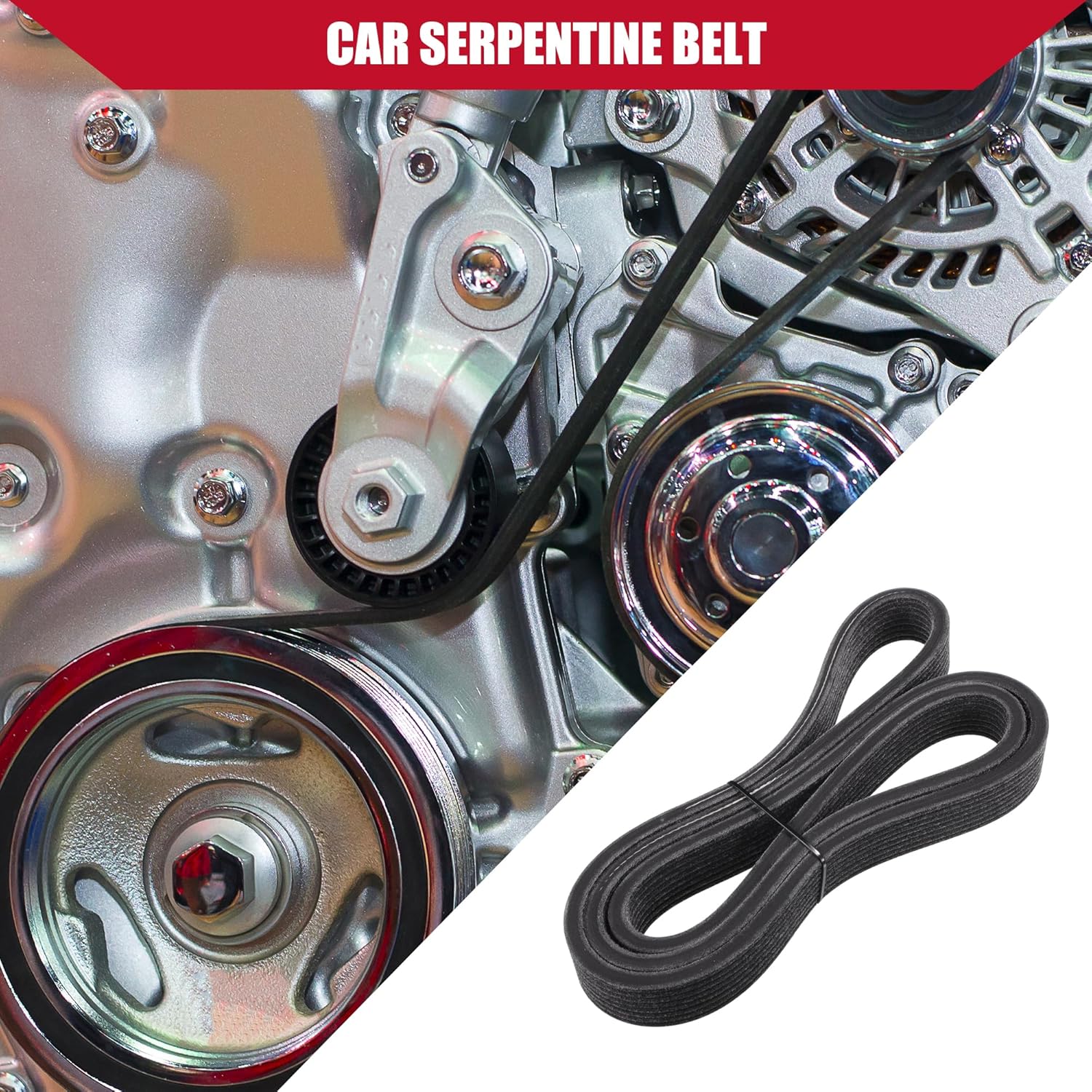 No.LR011327 Serpentine Belt for Land Rover LR4 2014-2016 / Inner Serpentine Drive V-Ribbed Belt/Durable EPDM / 1 Pcs Black