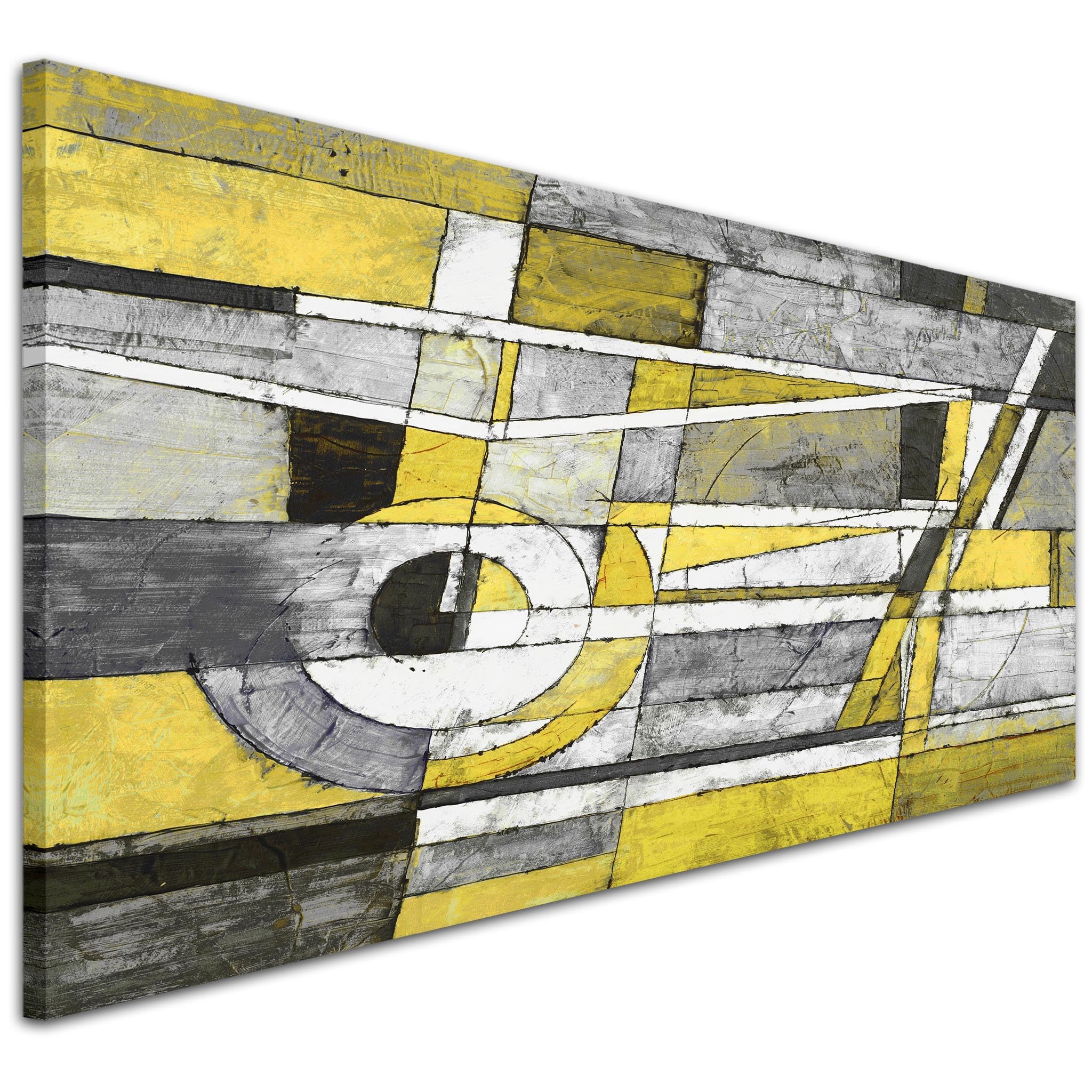 Wallfillers Yellow Grey Painting Living Room Canvas Pictures Accessories - Abstract-1400-118x49cm