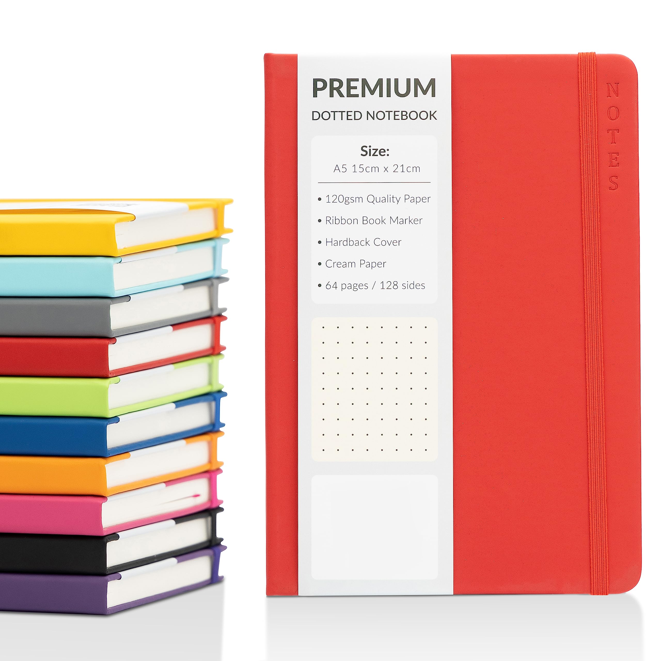 evelay Bullet Journal A5 Dotted Notebook with Faux Leather Hardback Cover and Premium 120gsm Thick Dot Grid Paper (128 Cream Pages