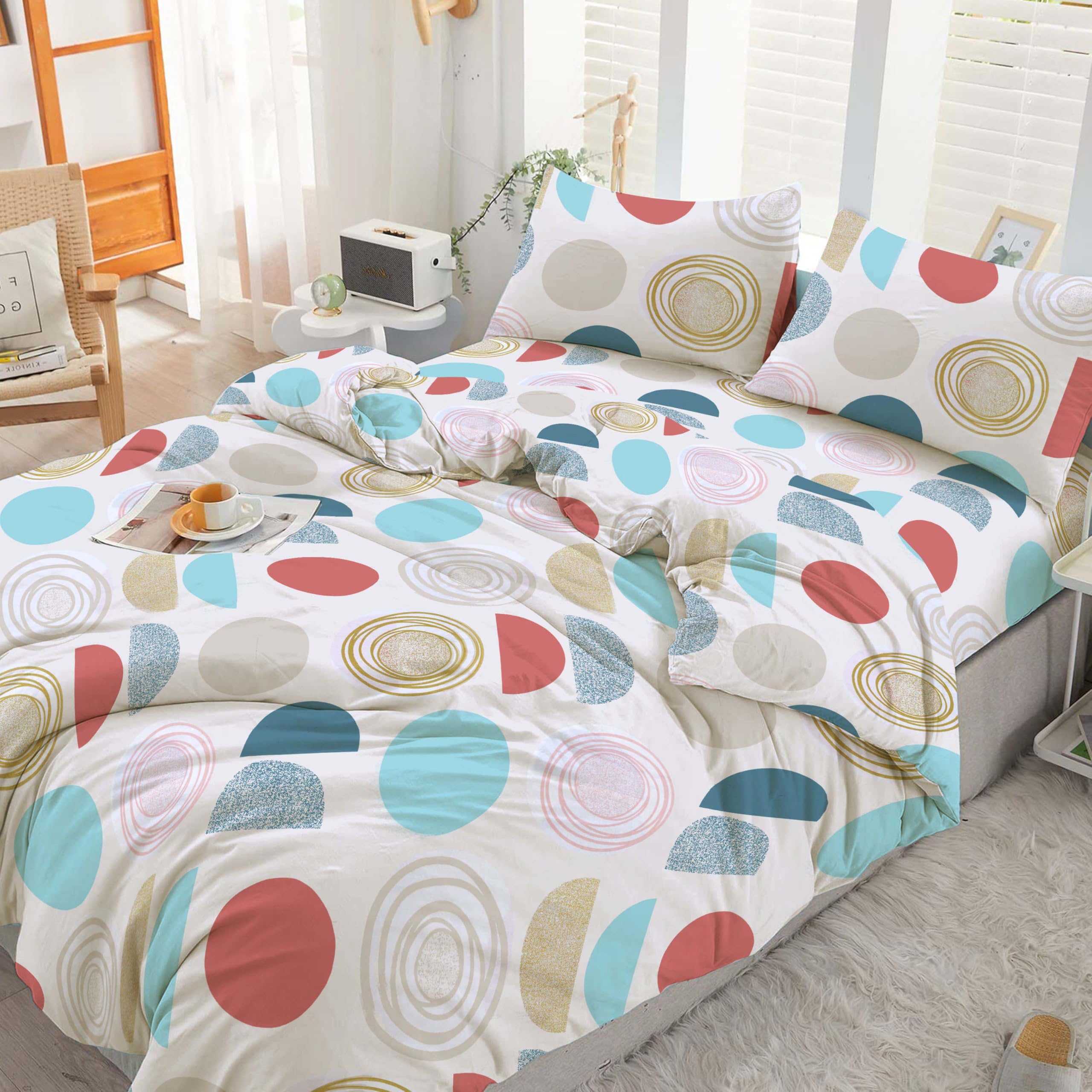 Cotton Comfort Bedding& Linen 3PCS Double Duvet Cover Set 100% Egyptian Cotton Bedding Double Bed Set 400 Thread Count Floral Printed Geo Bloom Duvet Cover Double with Pillow Cases 2 Pack