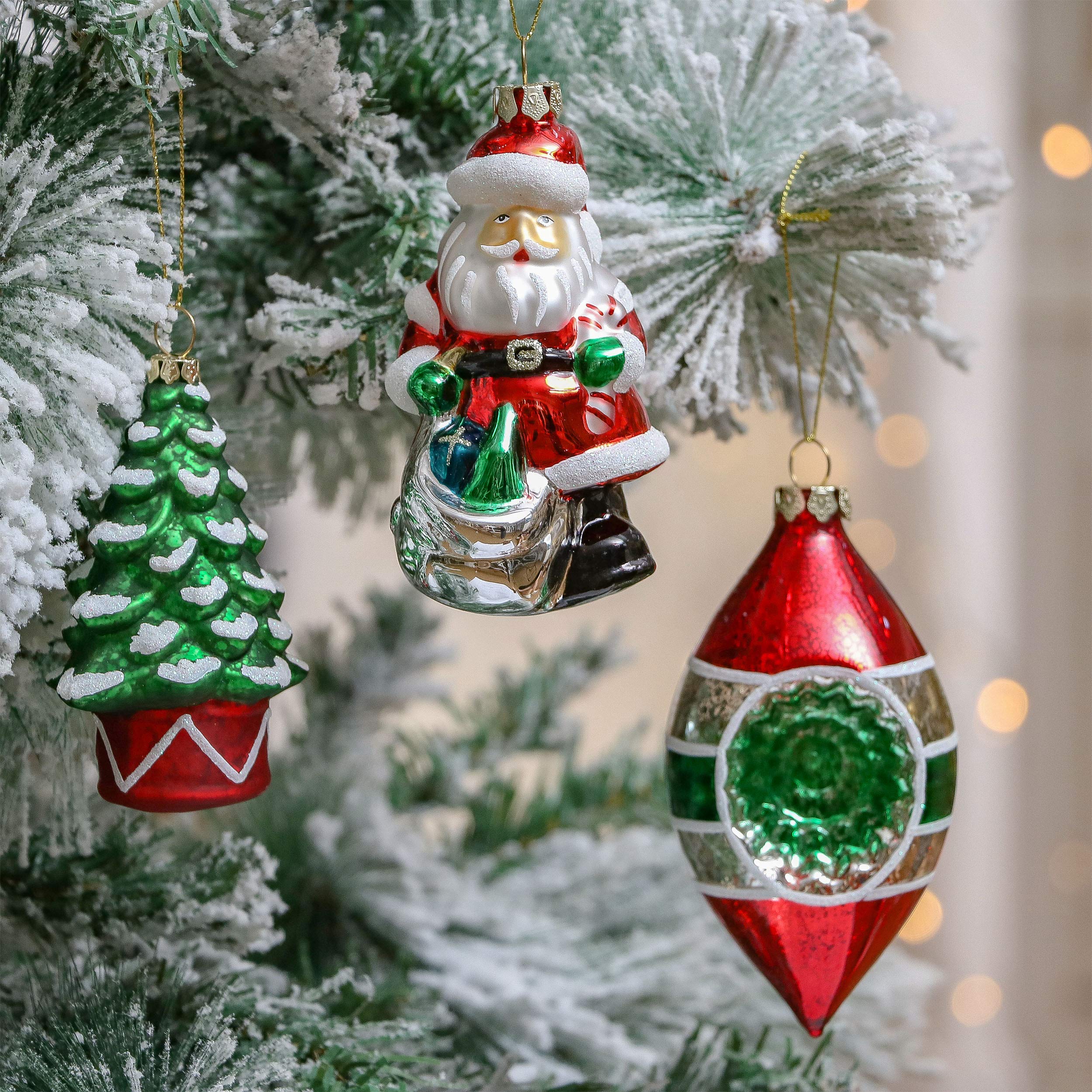 Valery Madelyn Lot de 10 Boules de Noël joyeuses en Verre avec Jupe d'arbre - Rouge/Vert/Blanc