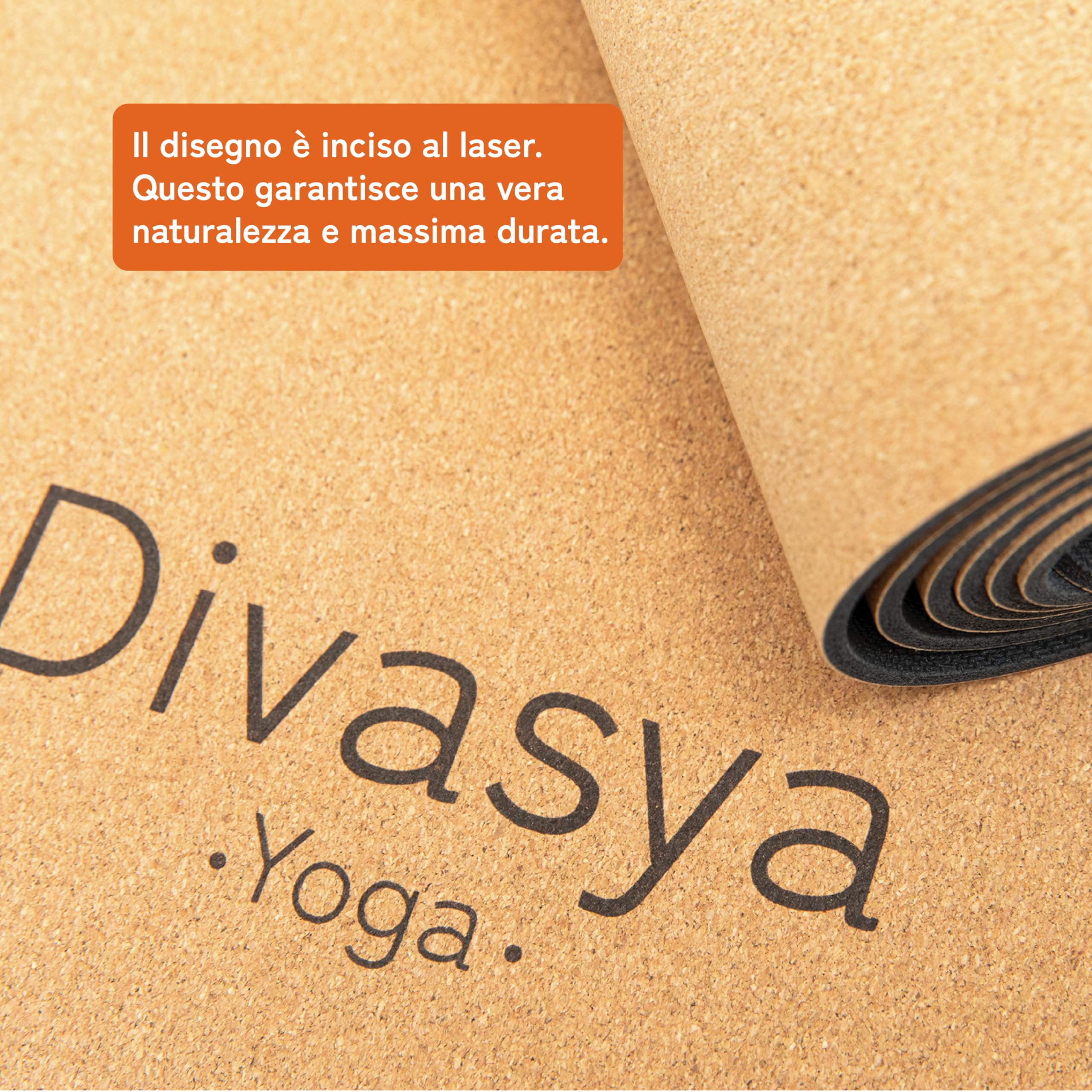 Tappetino yoga sughero premium, 100% naturale: in gomma naturale antiscivolo e sughero, Tappeto yoga extra-largo e spesso (183x66x0,4cm), sostenibile e senza sostanze