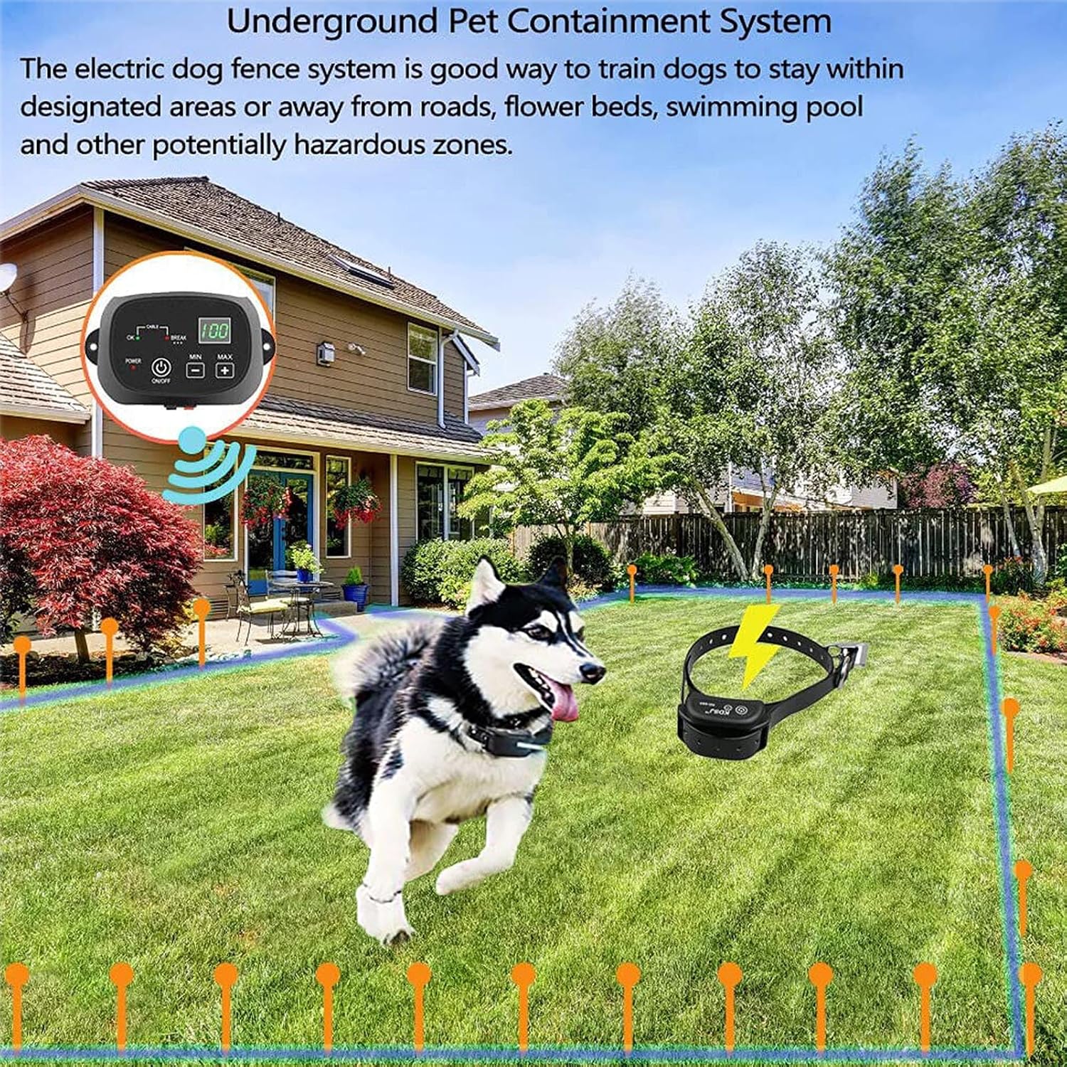 For1dog,Aboveground Underground Electric Dog Fence, Pet Containment System w/650 Feet Wire, Covers up to 3/4 Acre, w/Waterproof/Rechargeable Training Collar, Shock/Tone Correction, for 123 Dogs
