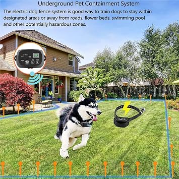 Electric Dog Fence, Pet Boundary Containment System, Aboveground/Underground 650 Ft Wire, Covers up to 3/4 Acre, IP66 Waterproof/Rechargeable Training Collar,Shock/Tone Correction,for All Dog