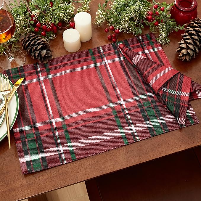 Servilletas de Tela Elrene Pocono Plaid Rojo/Verde, Juego de 4, 43x43 cm miniatura 2