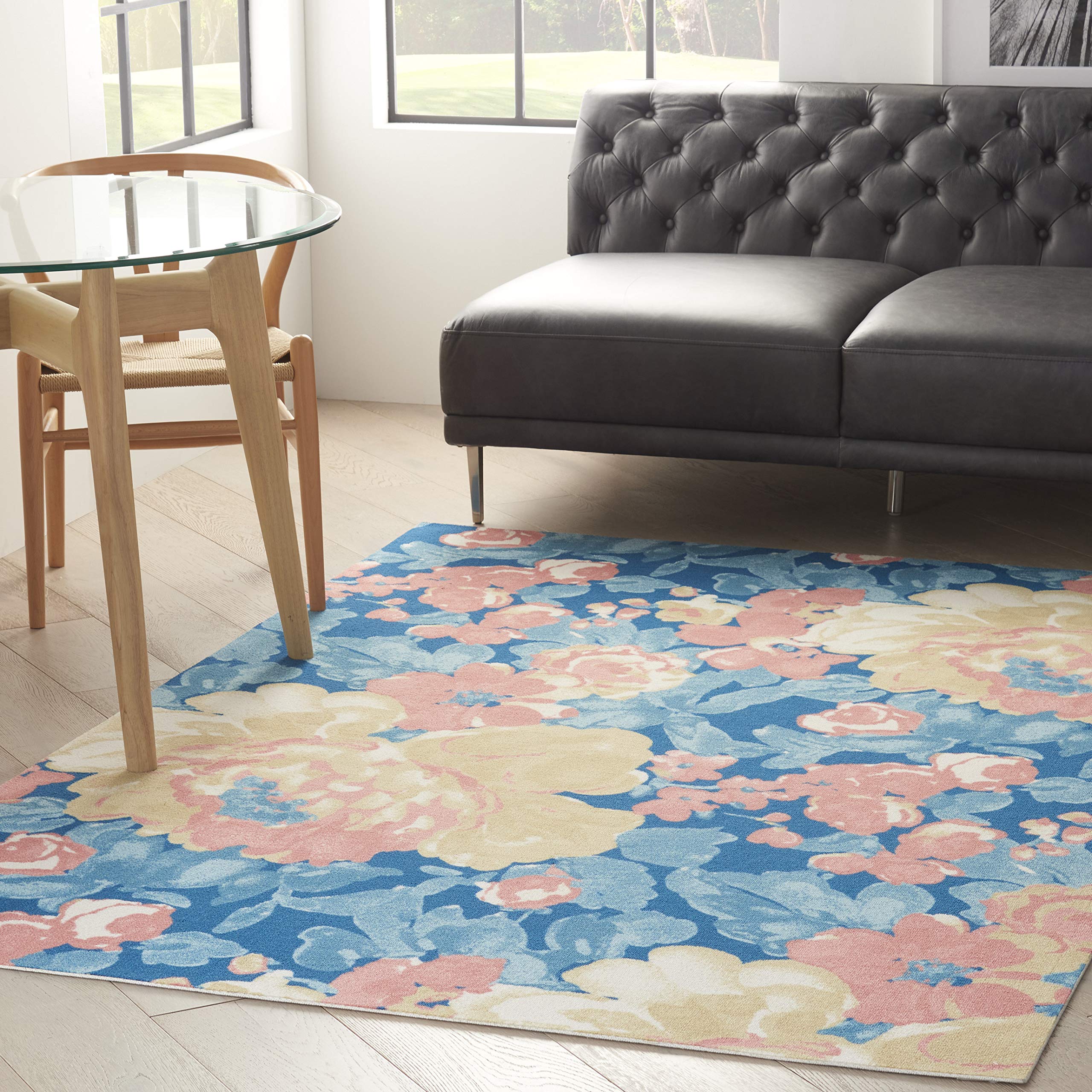 Waverly Sun N' Shade Floral Indoor/Outdoor Blue 4'3" x 6'3" Area Rug, (4' x 6')