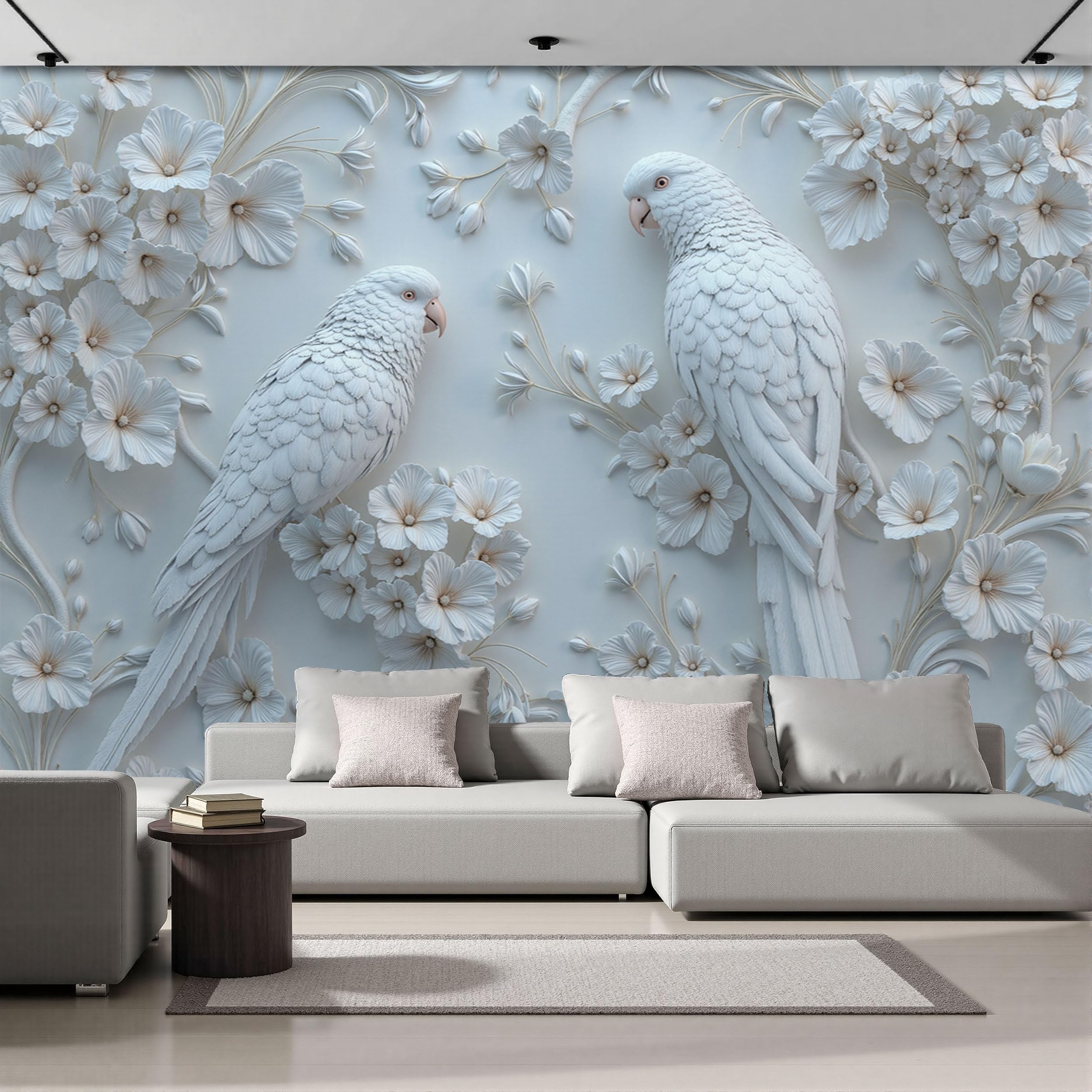 Fresque murale 3D relief blanc papier peint oiseaux haut de gamme