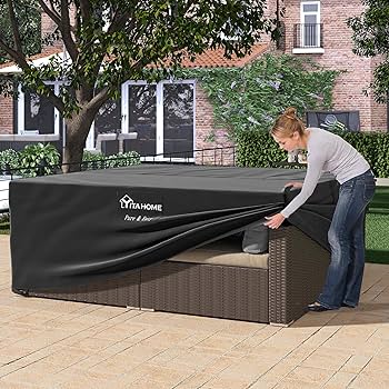 SIRUITON 200x160x70cm Garden Furniture Cover, Patio Garden Table Cover With Air Vent Waterproof, Windproof, Anti-UV, Heavy Duty 420D Oxford Fabric, Rectangular Black