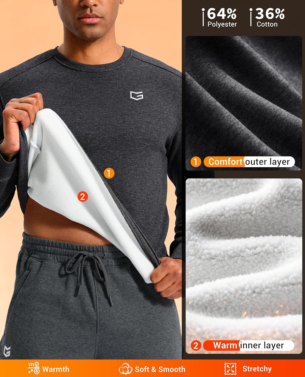 G Gradual Men's Fleece Lined Crewneck Sweatshirt Midweight Regular Fit Athletic Workout Warm Pullover Sweater Shirts - Image 4