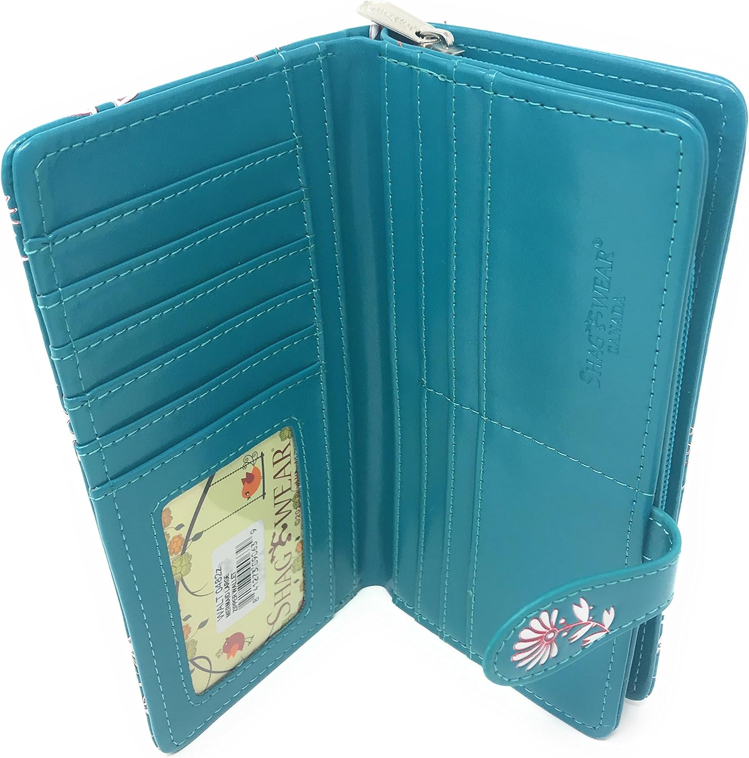 Shag Wear Shark Pattern Large Wallet for Women and Teen Girls Vegan Faux Leather Teal 7" - Image 4